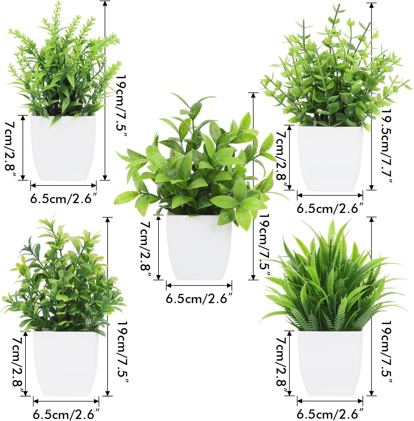Artigreen 5 Artificial Plants Mini Pots, Fake Green Potted Artificial Fake Flower Simulation, Small Plants for Home, Office, Desk, Bathroom, Computer Desk
