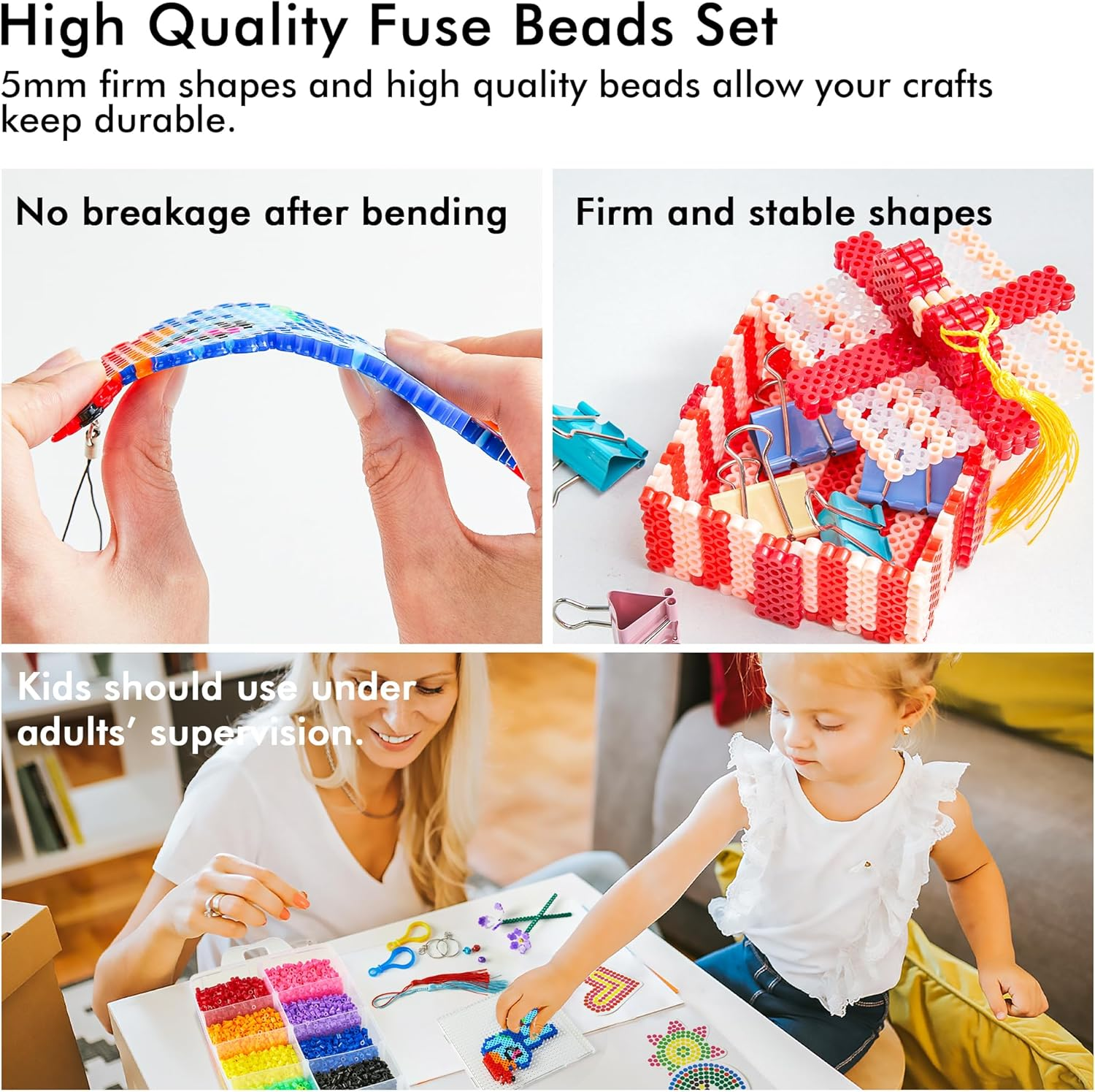 INSCRAFT Fuse Beads, 21,000 Pcs Fuse Beads Kit 22 Colors 5MM for Kids, Including 8 Ironing Paper,48 Patterns, 4 Pegboards, Tweezers, Beads Compatible Kit image number 1