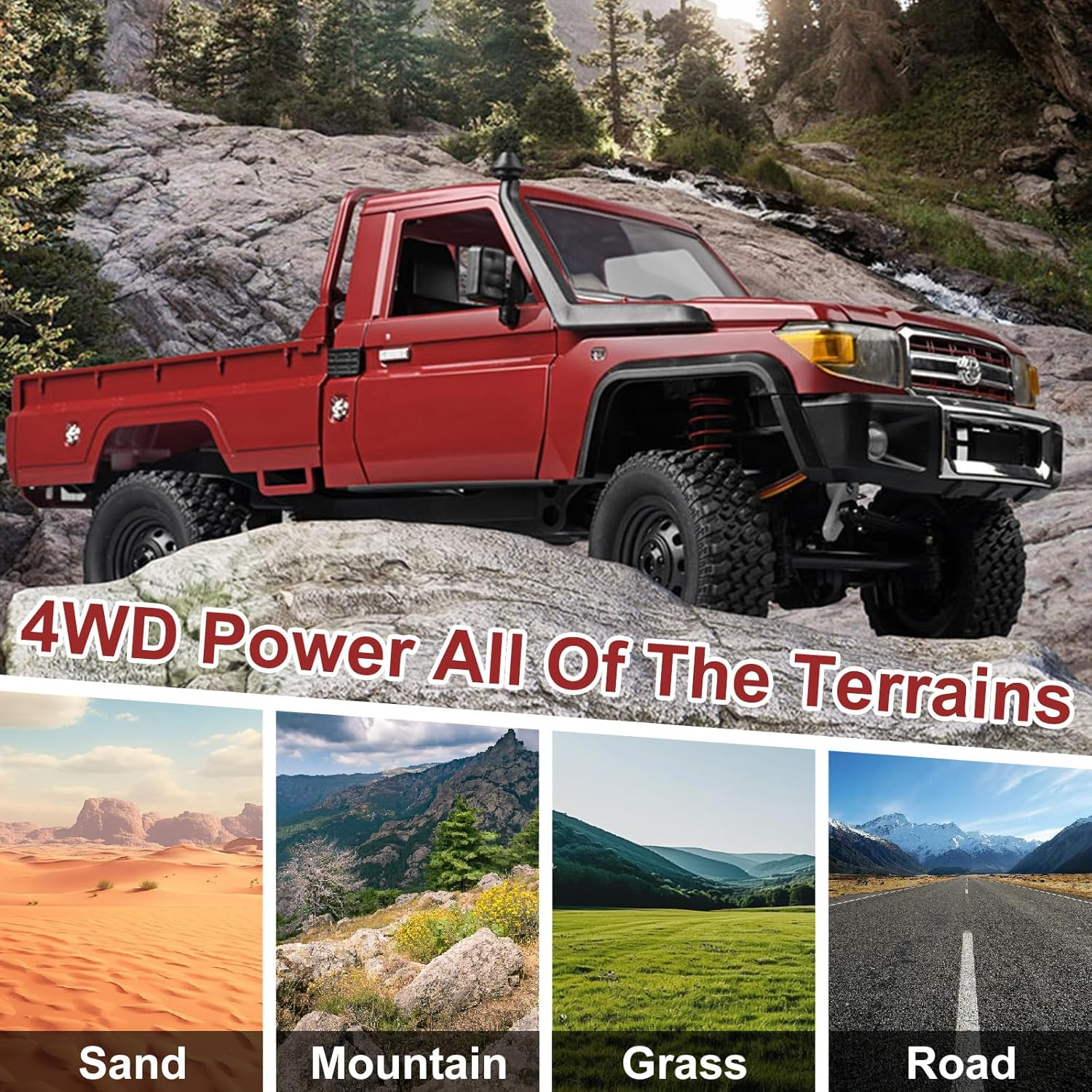 RC Rock Crawler RC Truck, 4X4 LC79 Off-Road Remote Control Car,1/12 Scale with 2.4Ghz,280 Brushed Motor,Proportional Throttle Steering,Rtr All-Terrain Hobby Toy for Adults (Red 1Battery) - Red 2Battery image number 2