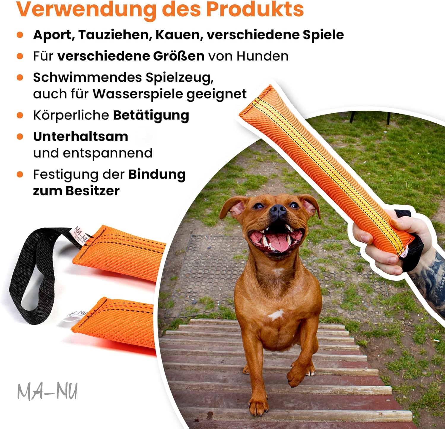 MA-NU Interactive Dog Toy, Heavy Duty Training Toy Designed for Fetch and Tug of War Practice with One Loop (33Cm) image number 2