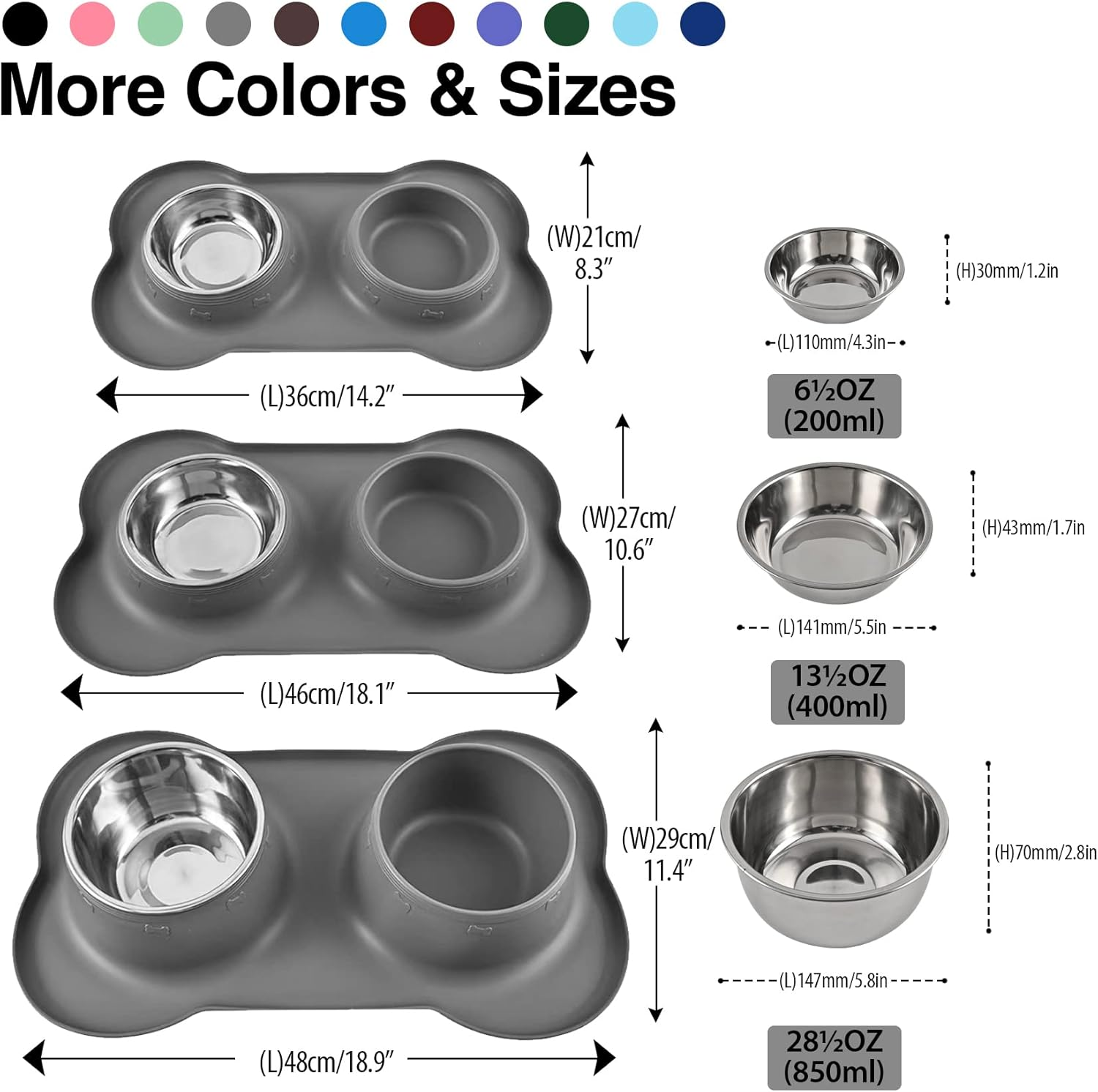 Juqiboom Dog Bowls 2 Stainless Steel Bowl for Pet Water and Food Feeder with Non Spill Skid Resistant Silicone Mat for Pets Puppy Small Medium Cats Dogs image number 4
