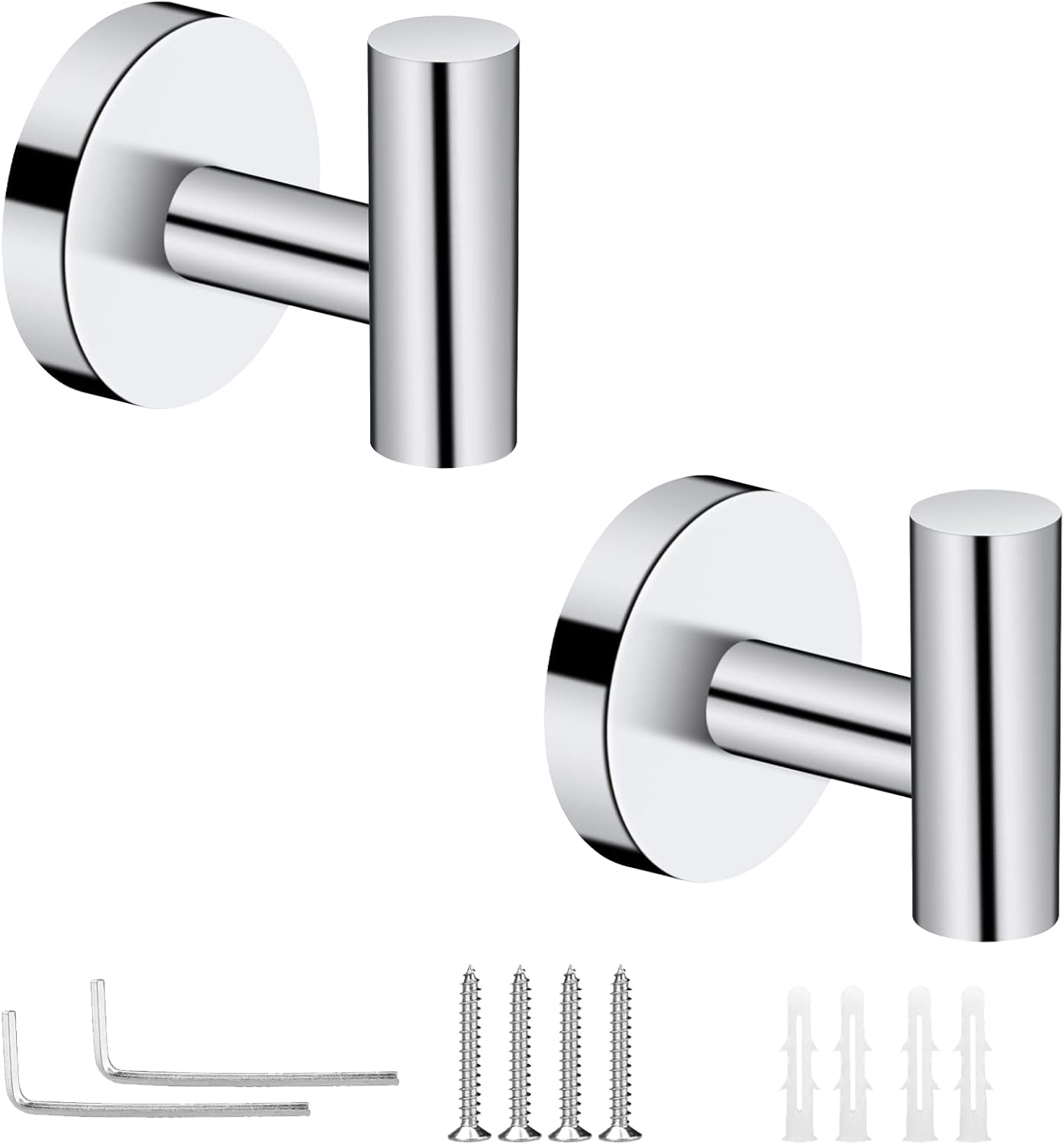 Neween 2PCS Bathroom Towel Hook, Screw in Coat Hooks Wall Mounted Chrome Robe Hooks, Stainless Steel Heavy Duty Wall Hook Cloth Hanger with 4 Screws for Bathroom Hotel