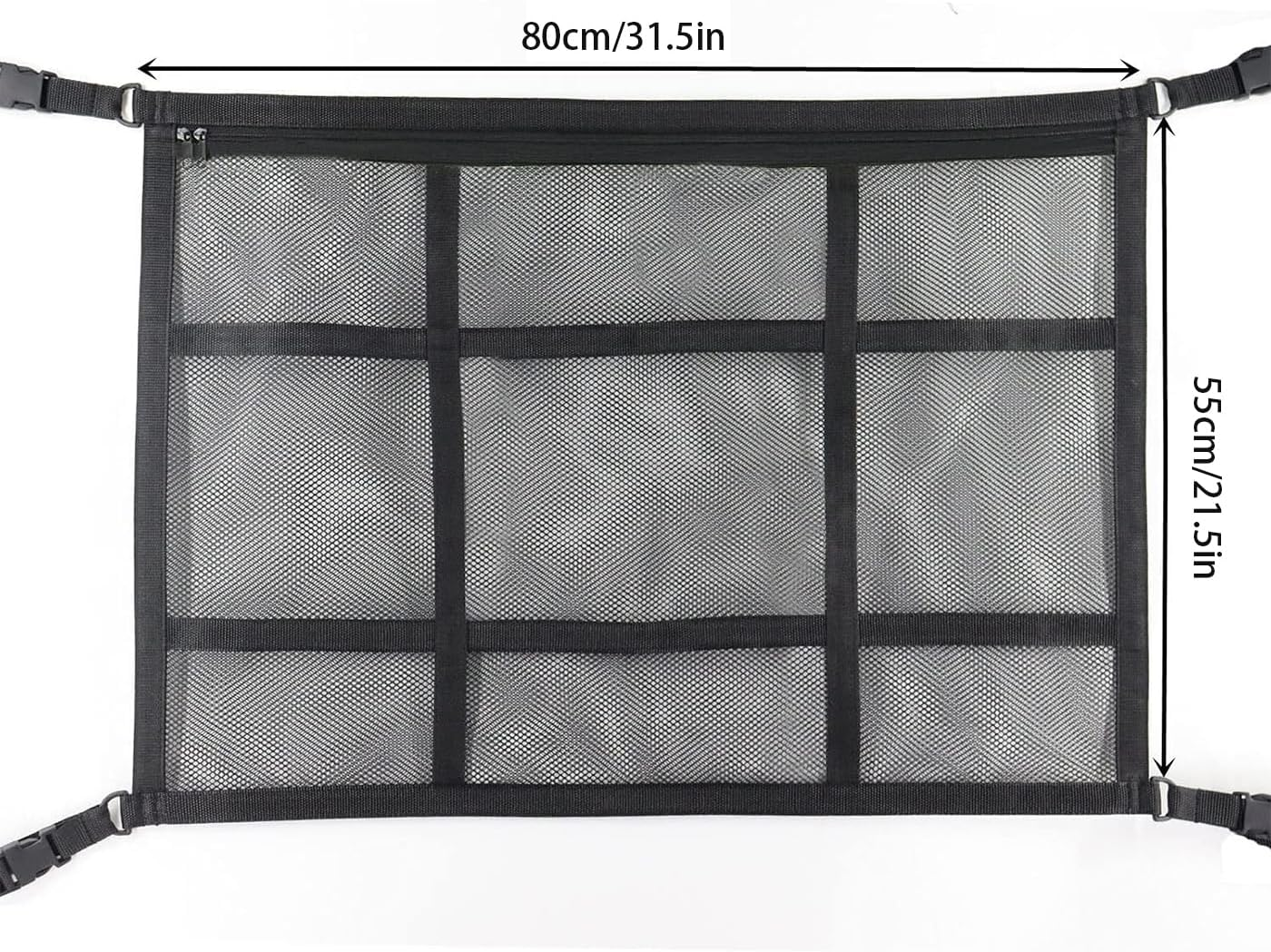 Travel Cargo Net SUV Ceiling Cargo Net Pocket，80 X 55 Cm Adjustable Double Large Car Ceiling Storage Net, Mesh Car Roof Organizer Long Trip Storage Bag for SUV Long Trip Camping (Black) image number 4