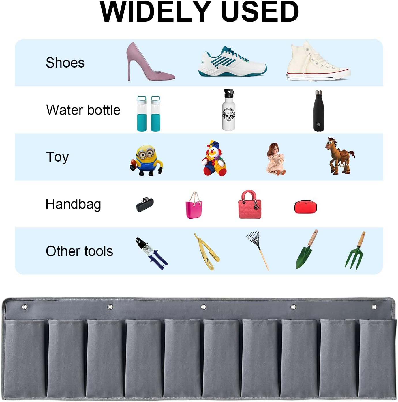 RVZONE RV Shoe Pockets 10 Pockets Heavy Hanging Bedside Storage Organizer with Sturdy Hooks Storage Pockets Hangs on Bed for Shoes Toys and Tool Accessories - Gray image number 5