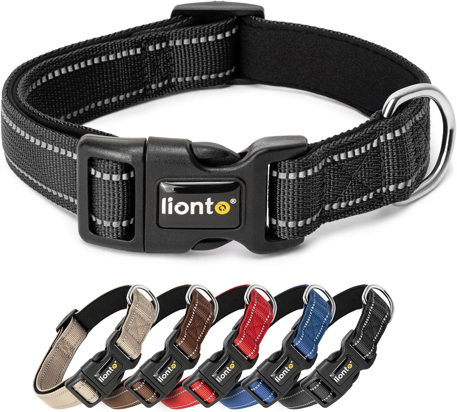 Lionto Padded Dog Collar Nylon Reflective Waterproof Adjustable Size S Blue