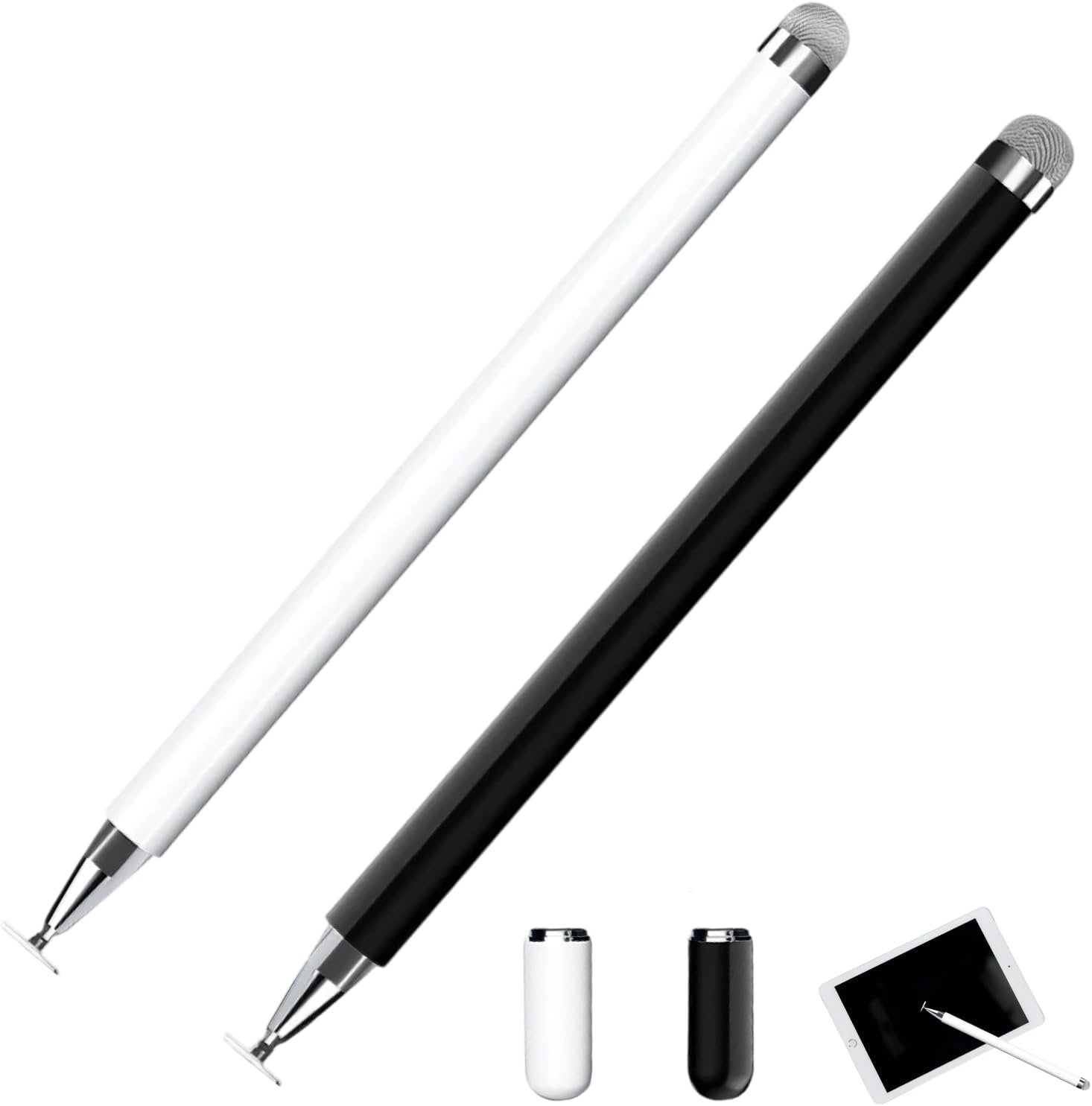 Stylus Pens for Touch Screens, 2 in 1 Magnetic Disc and Fiber Tip Compatible Stylus Pen for Ipad, Iphone, Android, Samsung Galaxy, Microsoft Tablets & All Capacitive Touch Devices (White/Black) image number 4