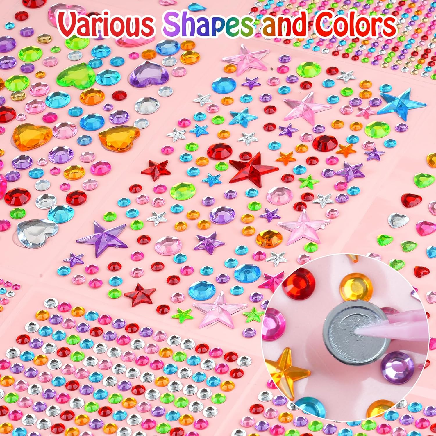 Pack of 3500 Self-Adhesive Glitter Stones, Colourful Acrylic Rhinestones, Self-Adhesive with Tweezers, Various Shapes Glitter Stones for Crafts, Glitter Stickers for Children, Photo Frame, Craft Items