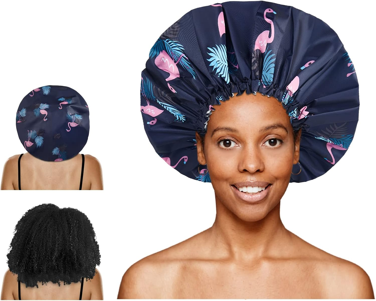 Shower Cap, Large Adjustable & Reusable, Double-Layer for Dreadlocks, Waterproof Bath Cap for Women, Girls, Braids, SPA, Long Hair (Khaki)