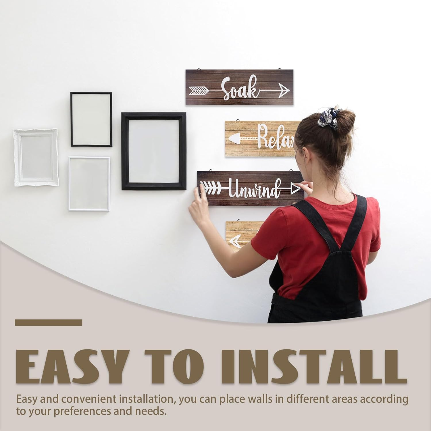 Realand 4 Pieces Bathroom Decor Wall Art, Rustic Farmhouse Bathroom Wall Decor Soak Relax Unwind Breathe Boho Country Vintage Decorative Wooden Signs for Home Spa Laundry Room image number 4