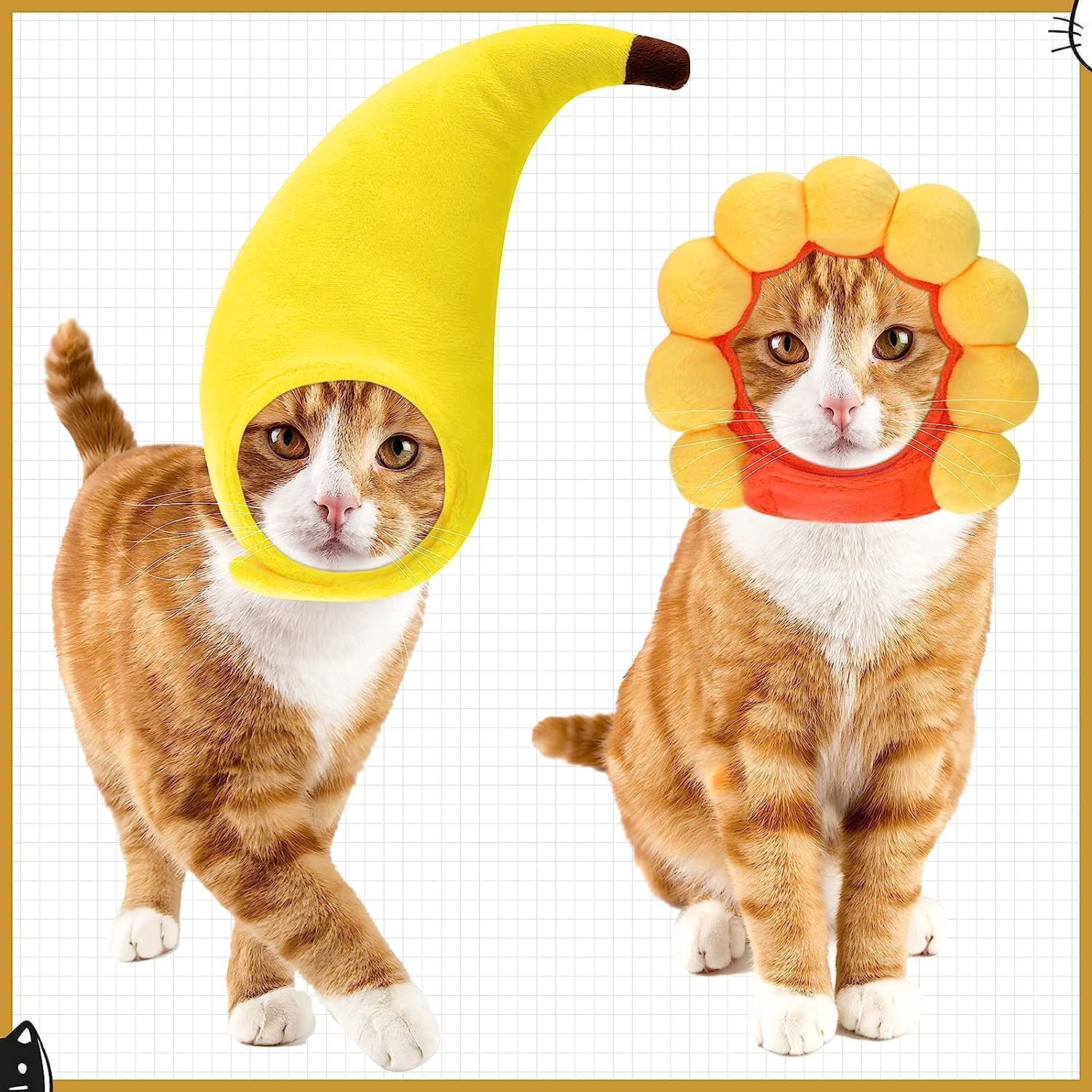5 Pcs Cat Hat Adorable Costume Bunny Hat with Ears Funny Mane Cat Hat for Cats and Small Dogs Kitten Puppy Party Costume Accessory Headwear (Lion, Frog, Rabbit, Sunflower, Banana) image number 4