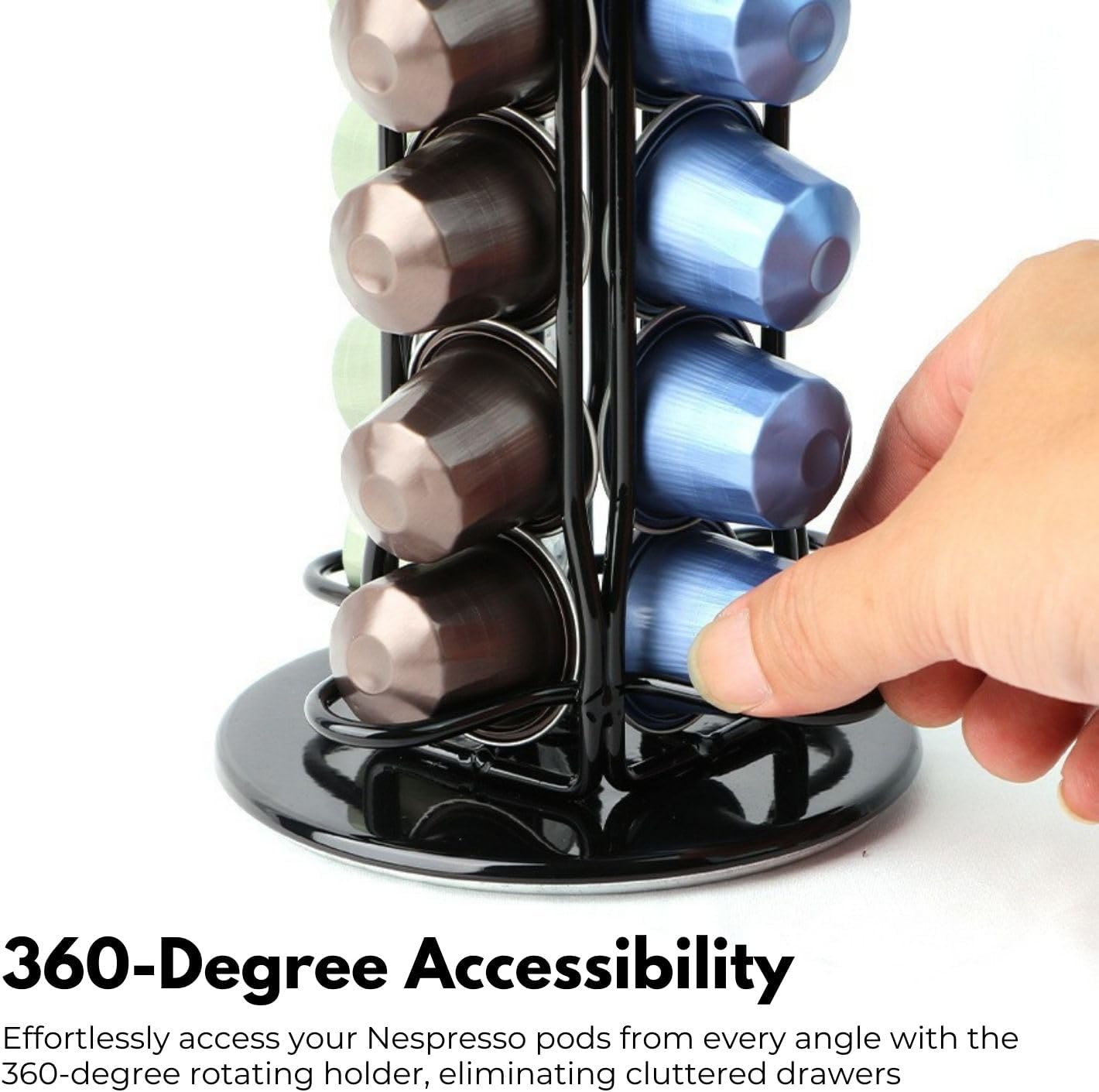 Gominimo Coffee Pod Holder, Stores 42 Pods with 360-Degree Rotation, Kitchen Decor for Effortless Access and Durability, Stylish Organization for Your Nespresso Collection, Black image number 6