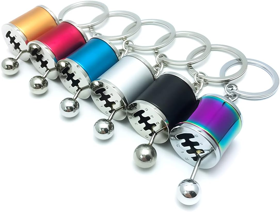 Car Shifter Gear Keychain, 6 Speed Shifter Keyring Gadgets, Car Shift Lever Manual Transmission Gearbox Pendant Accessories (Black)