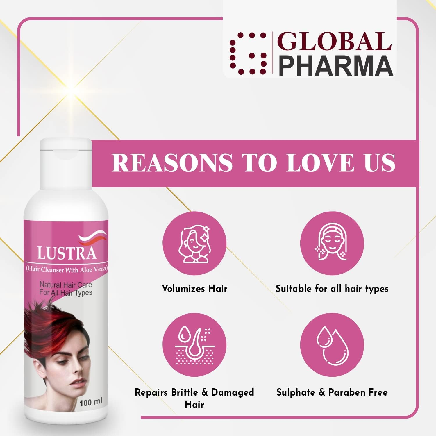 Global Pharma Lustra Hair Cleaner with Aloe Vera, 100 Ml image number 1