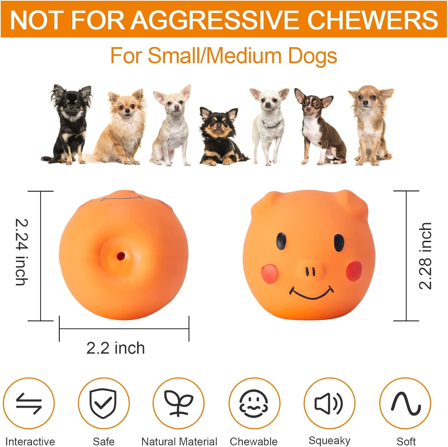 Coricorsu Dog Toy Squeaky Dog Toys Chewing Durable Teething Latex Rubber Soft Interactive Fetch Play Dog Balls with Funny Pig Face for Puppy Small Medium Pet Dog (6PCS) image number 1