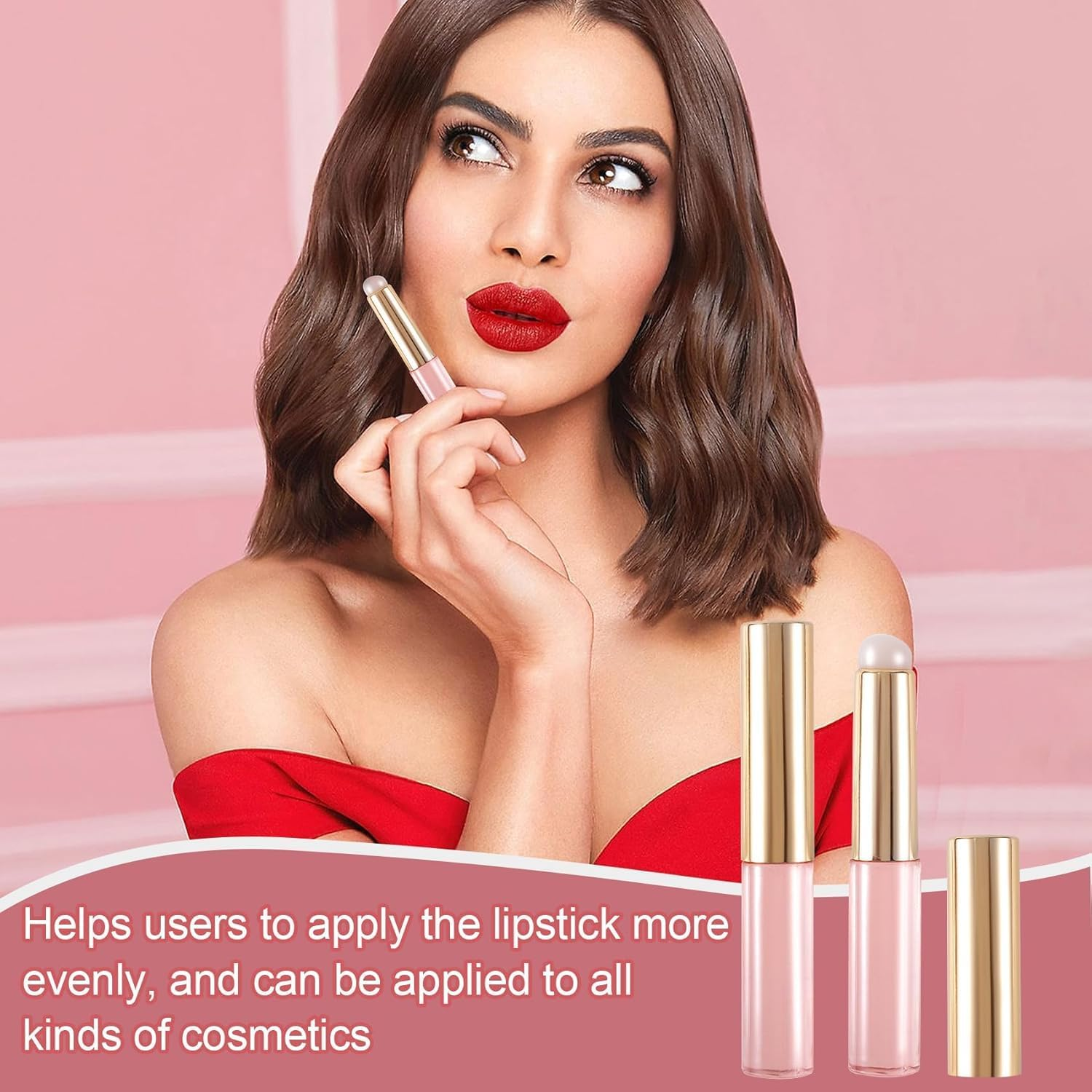 Silicone Lip and Concealer Makeup Brush Set, 3Pcs Angled Multi-Purpose Silicone Lip Applicator, round Head Lip and Concealer Makeup Brush Applicators with Dust Cap,Mix-Color