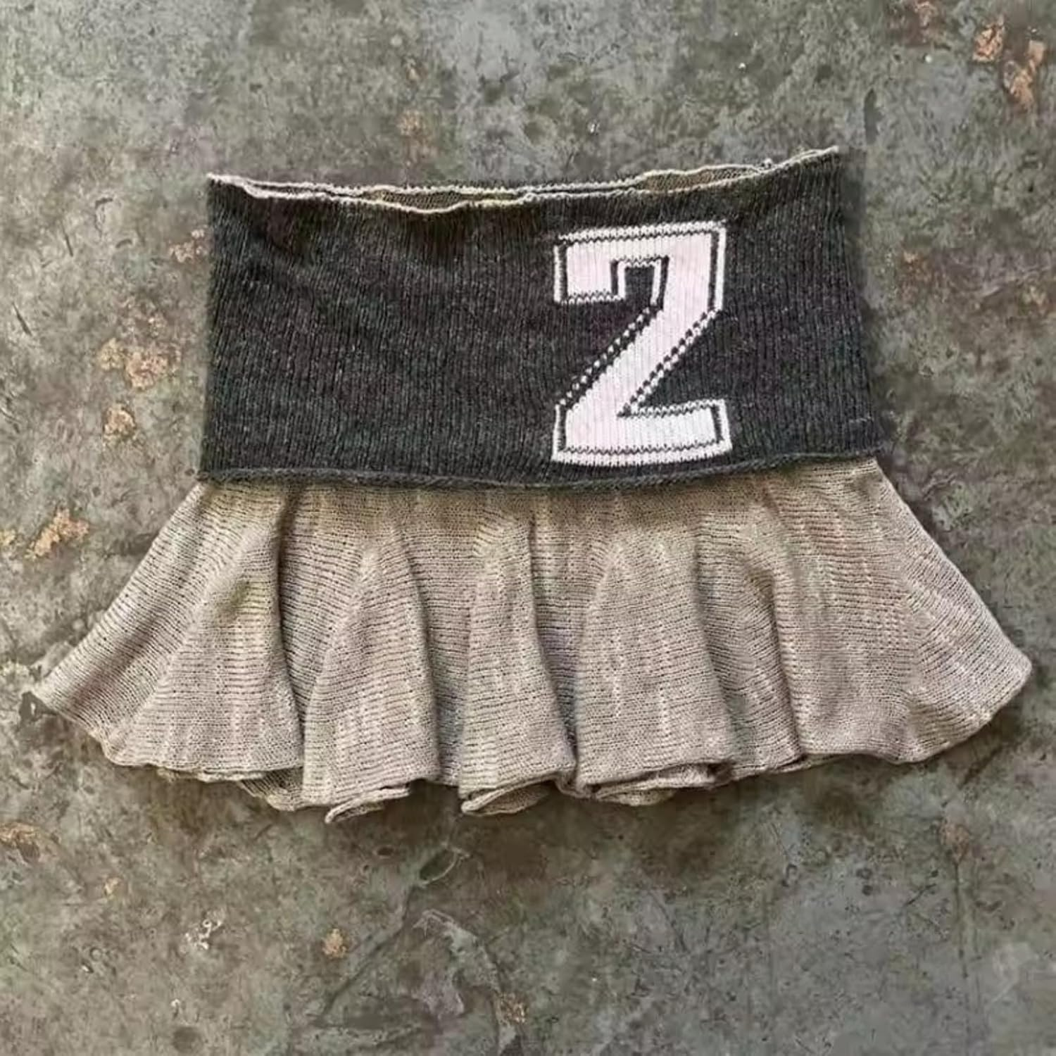 Pokn Vintage Two Piece Set for Women Y2K Graphic Sweatshirts V Neck Crop Tops Knit Short Skirt Sets