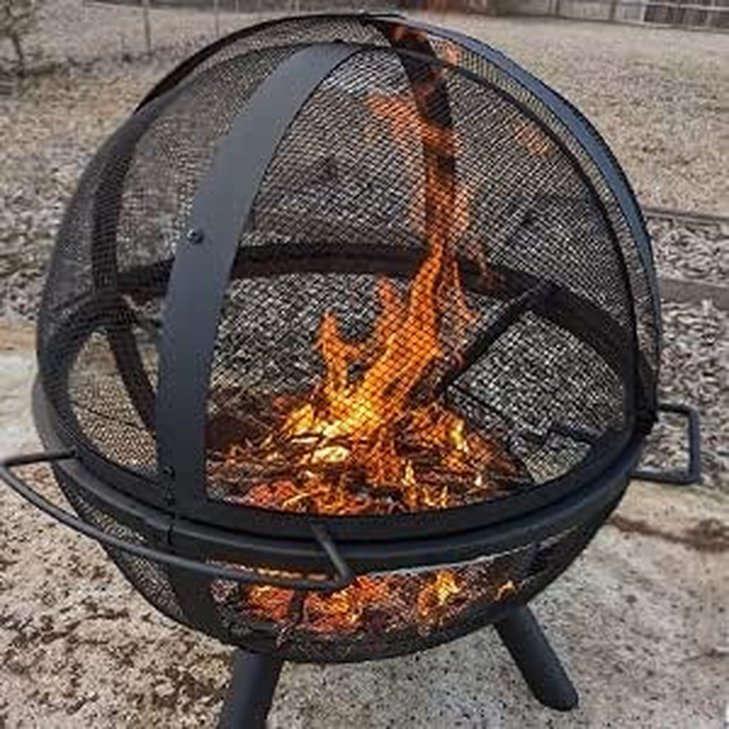Ikuby Ball of Fire Pit Fire Ball with BBQ Grill Fire Globe Pit Large round Fire Pit,Patio Fire Pit Fireplace for Camping, Heating, Bonfire and Picnic, Black, 33.85*32.67*35In, (BLKFP-001) image number 5