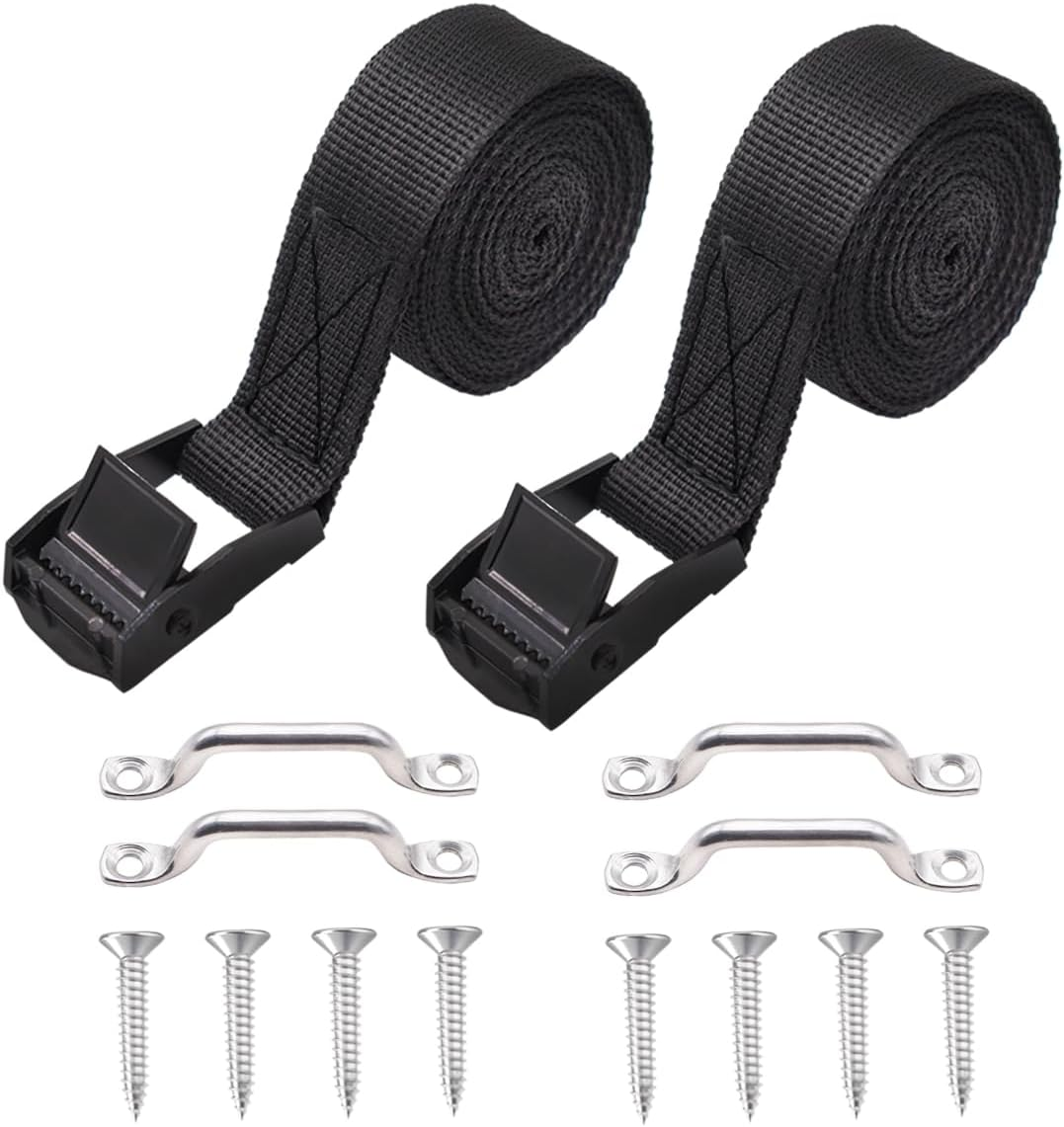 2 Sets 1"X78"(6.5 Ft) Battery Tie down Strap Kit with Stainless Steel Cam Buckle, Stainless Steel Bracket and SS Screws for Boats, Luggage Belt, Cars image number 2
