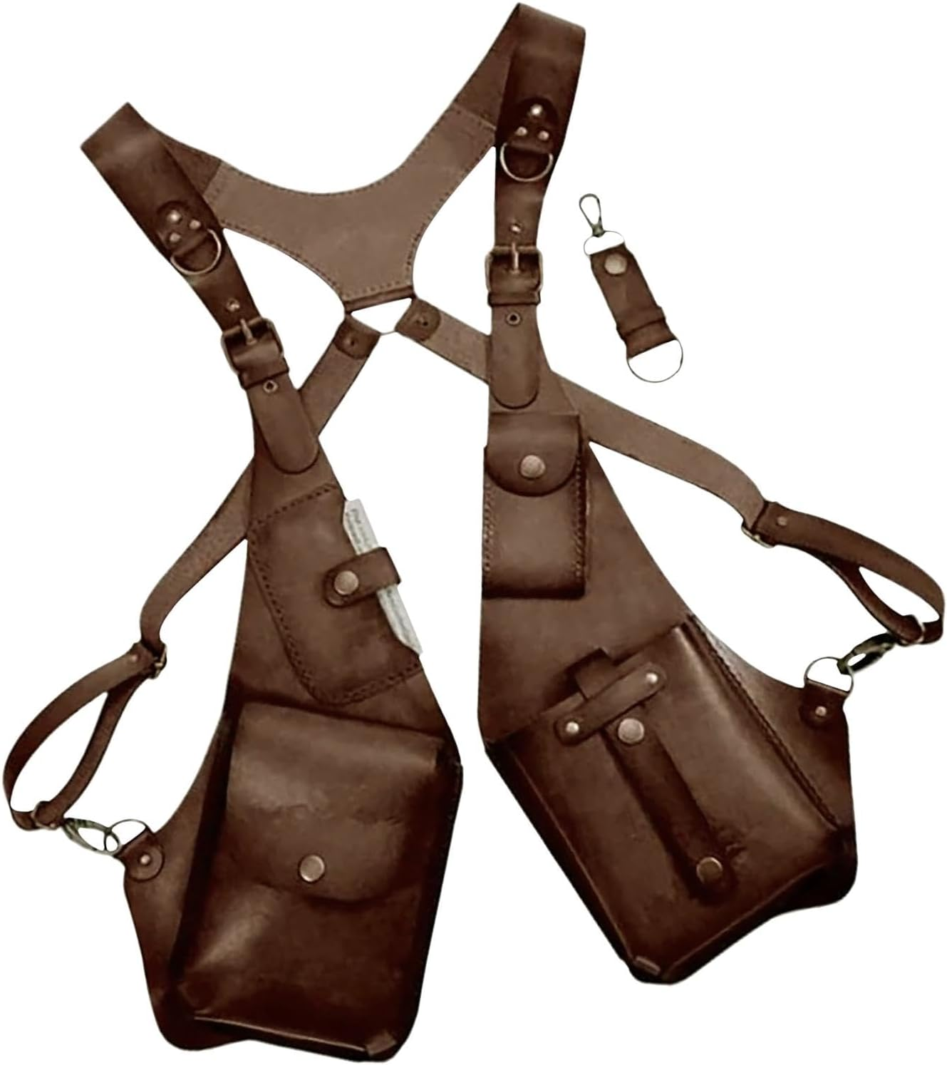 Leather Safety Belt with Adjustable Security Pocket Theft Protection Safety Belt for Men | Medieval Vintage Design with Double Straps, Handy Pocket for Cell Phones, Dark Brown, Consulte La Descripci&oacute;n