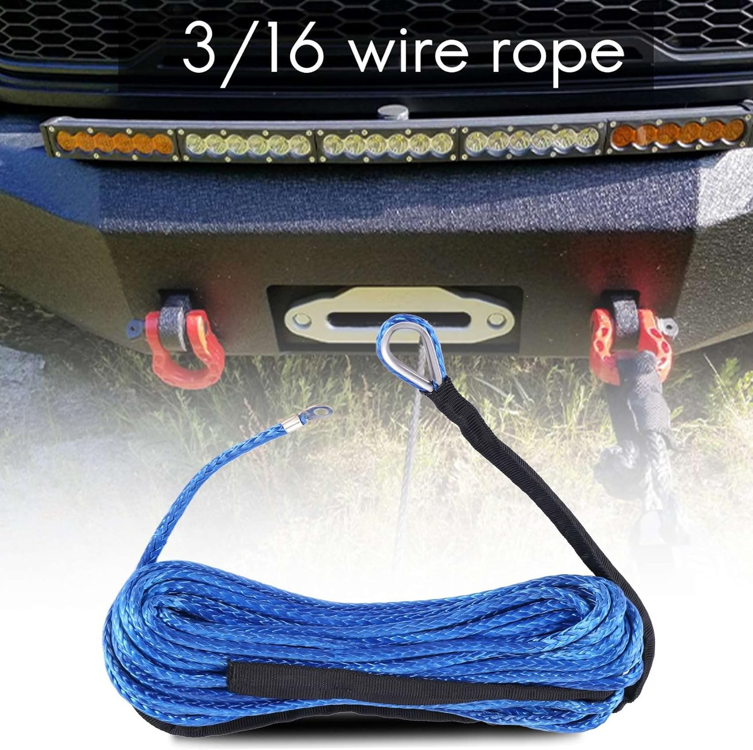 3/16 Inch X 50 Inch 7700 Lbs Synthetic Winch Line Cable Rope with Protection Sleeve for ATV UTV (Blue) image number 3
