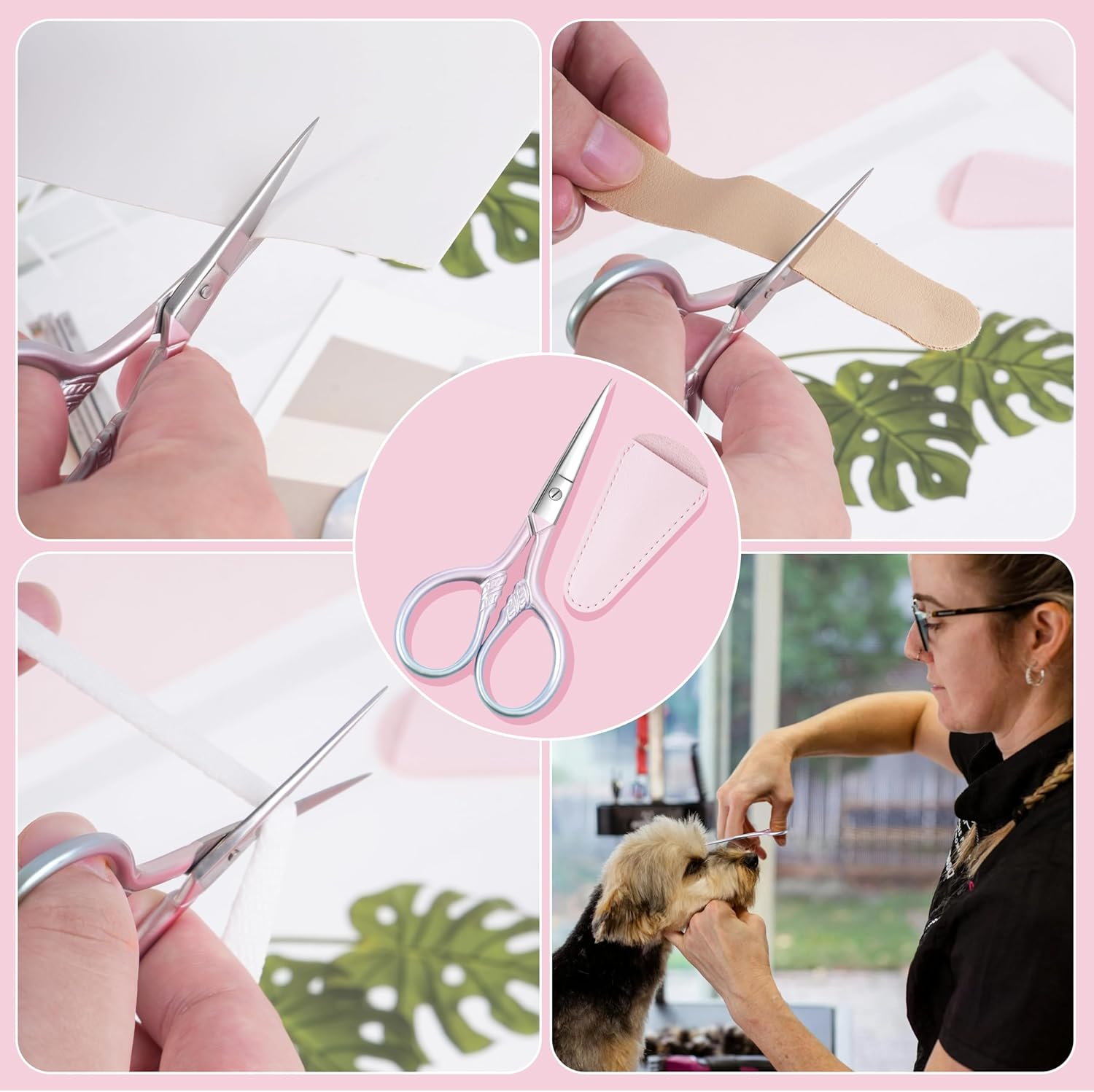 2 Pcs Eyebrow Scissors for Women, Professional Grooming Mini Scissors with Stainless Steel Straight Tip, 3.5 Inch Pink Small Scissors Beauty for Facial Hair, Eyebrows, Beard, Ear, Nose, Moustache image number 1