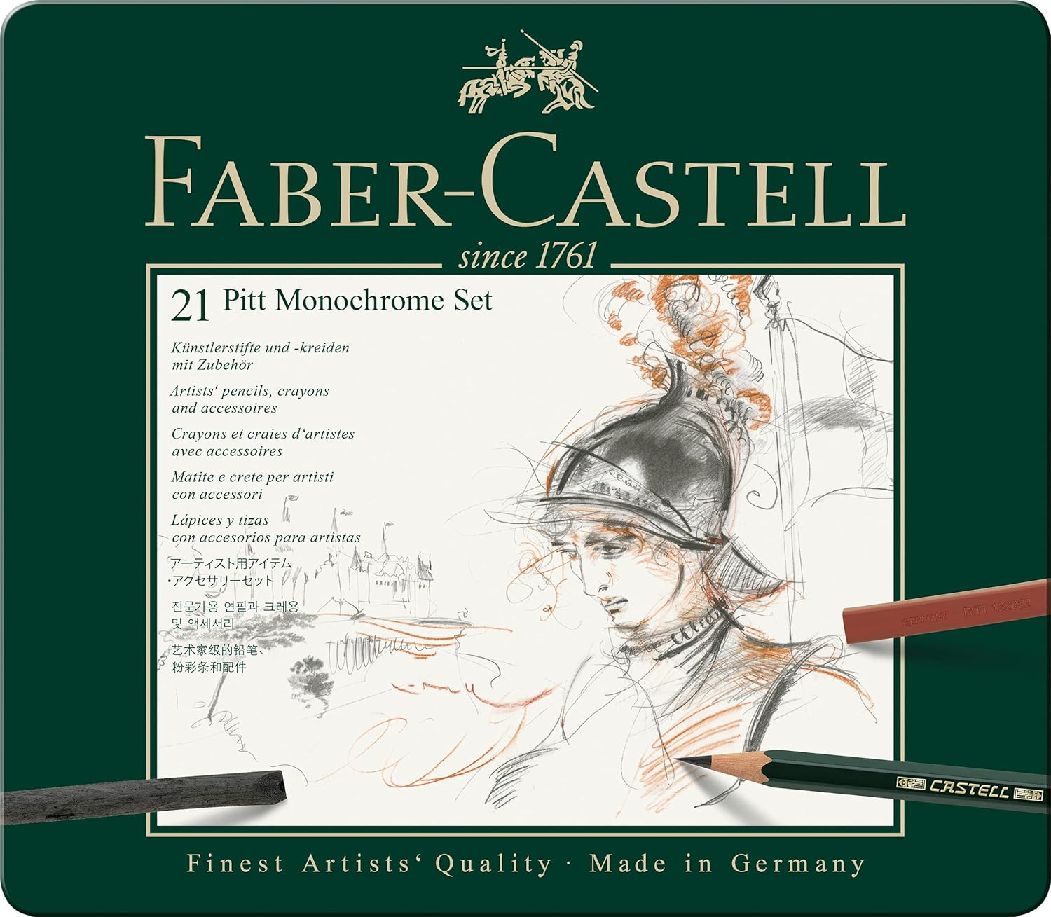 Faber-Castell Medium Pitt Mixed Media Set, Monochrome &ndash; Tin of 21, (18-112976) image number 3