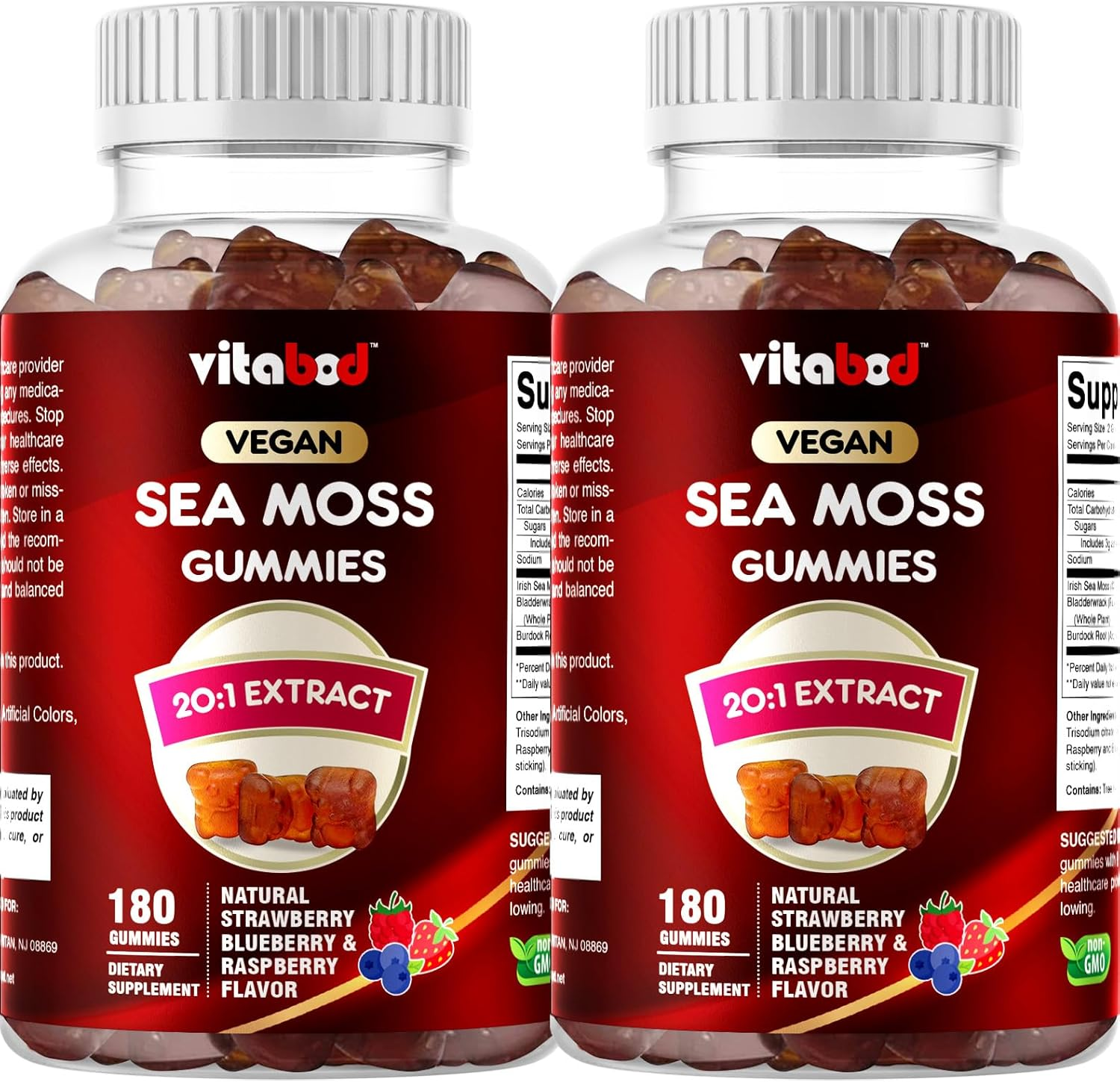 Vitabod Irish Sea Moss Gummies - 3000 Mg - 180 Vegan Gummies - Made with Bladderwrack & Burdock Root - Seamoss Supplement for Thyroid, Energy, Immune Support image number 4