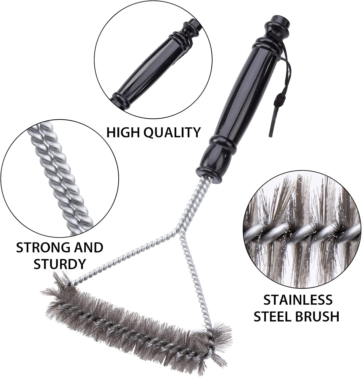Entemah 12 Inch 3-Sided Grill Brushes, BBQ Brush Cleaner with Hanging Loop, Stainless Steel Woven Grill Accessories image number 3