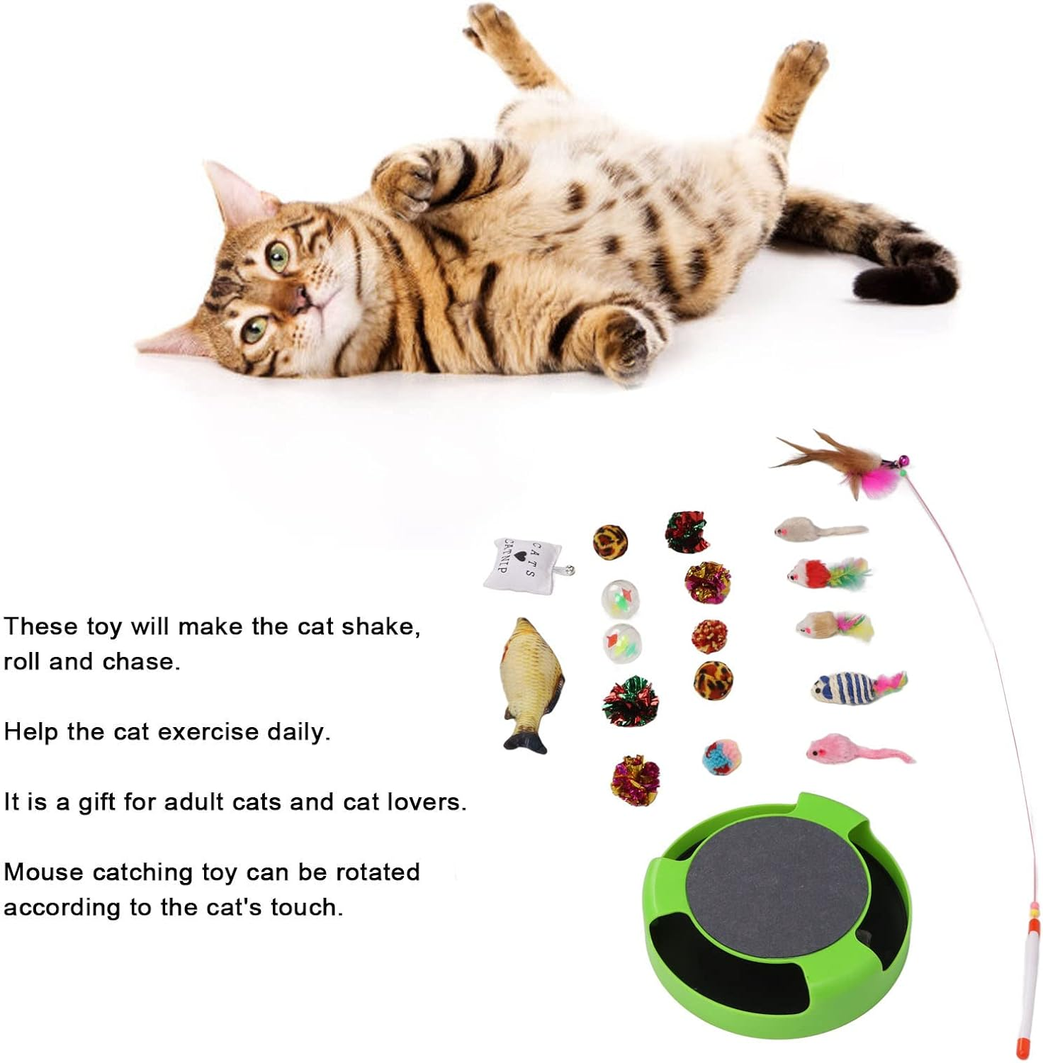 19Pcs Cat Mouse Catching Toys, Plastic Feather Plush Cat Scratching Mouse Plate Toy, Interactive Cat Toy Rotating Mouse Pet Toy Cat Stick Cat Toys Pet Cat Toy Set for Cat Kitty image number 1
