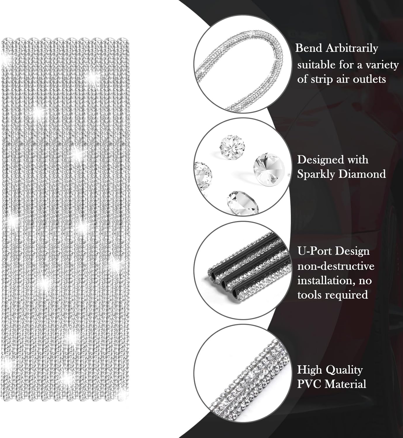 10PCS Bling Car Air Conditioner Decoration Strip for Vent Outlet, Rhinestone Car Air Vent Outlet Moulding Trim Strip, Bling Diamond Car Accessories Interior for Women and Girls image number 2