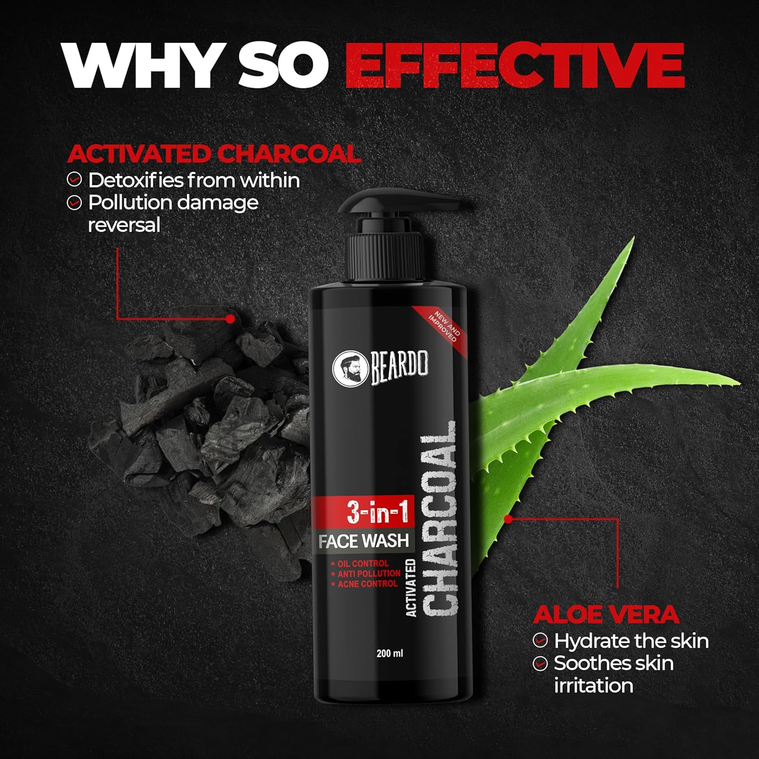 Beardo 3-In-1 Activated Charcoal Face Wash| Deep Cleanse, Exfoliate & Detoxify | All-In-One Face Wash for Oily Skin, Dirt & Pollution Removal | Oil Control Face Wash for Men 200Ml image number 2