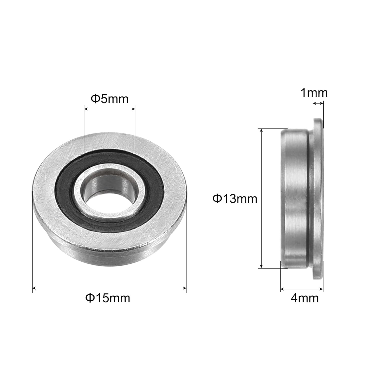 Uxcell F695-2RS Flanged Ball Bearing 5X13X4Mm Double Sealed Chrome Steel Flange Bearings, 20Pcs image number 3