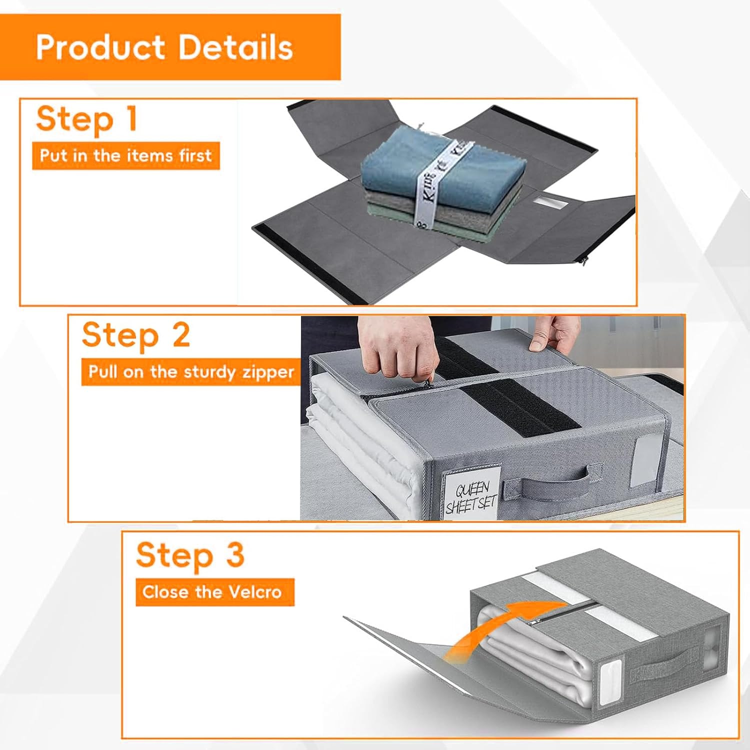 Bed Sheet Organizer,2Pack Foldable Linen Bedding Sheet Storage Box with Window and Label,Closet Organizer Organizing Bedding Container Box for Linen Closet,Bed Sheets,Duvet Covers,Blankets,Pillowcases image number 3