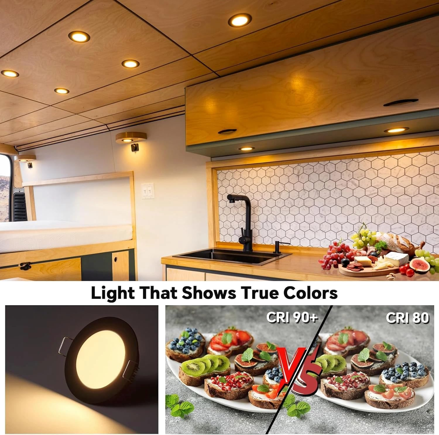 ANYPOWK 12V LED Puck Lights, 3W Warm White Recessed LED Ceiling Light Dimmable for RV Camper, Pack of 6 image number 5