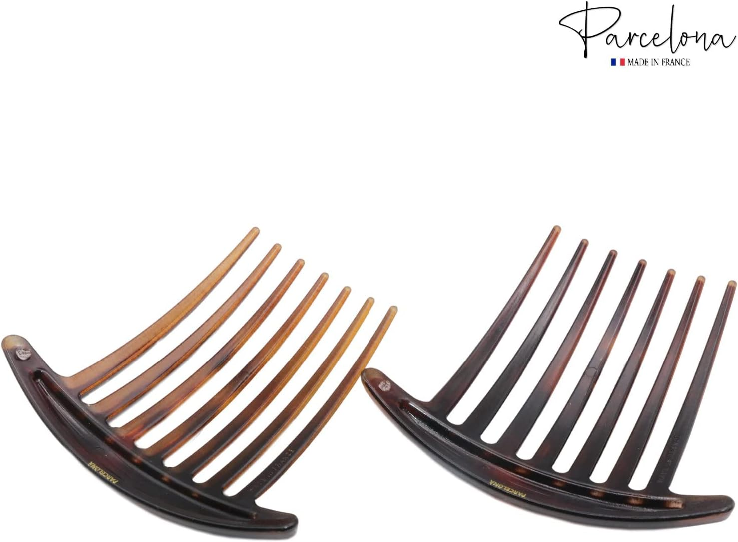 Parcelona French Basic 7 Teeth Tortoise Shell Matte Large 4&rdquo; Celluloid Set of 2 Side Hair Combs for Women and Girls image number 2