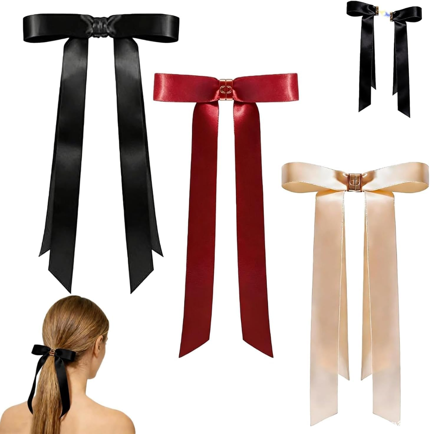 2026 New Metal Bow Magnetic Hairs Clip, Magnetic Hair Clips &ndash; Strong Hold No-Slip Magnetics Hair Styling Clips, Detachable Satin Ballet Ribbon Hairpin for All Hairs (Gold)