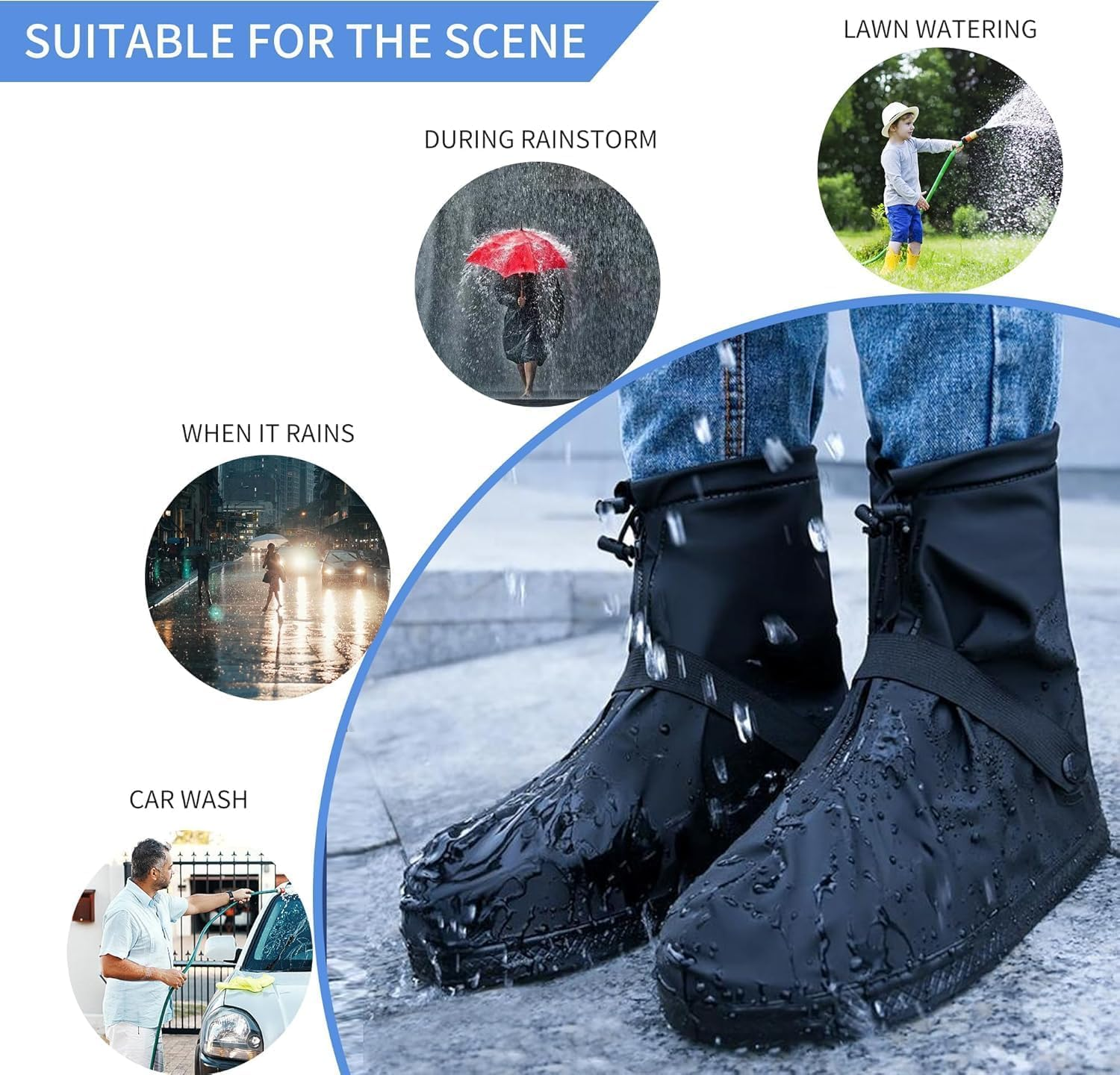 Shoe Covers with Zipper Hard Sole Version Waterproof Shoe Covers Reusable Galoshes for Rainy and Snowy Outdoors Garden Etc, Rain Boots for Men Women Kid ﻿ image number 6