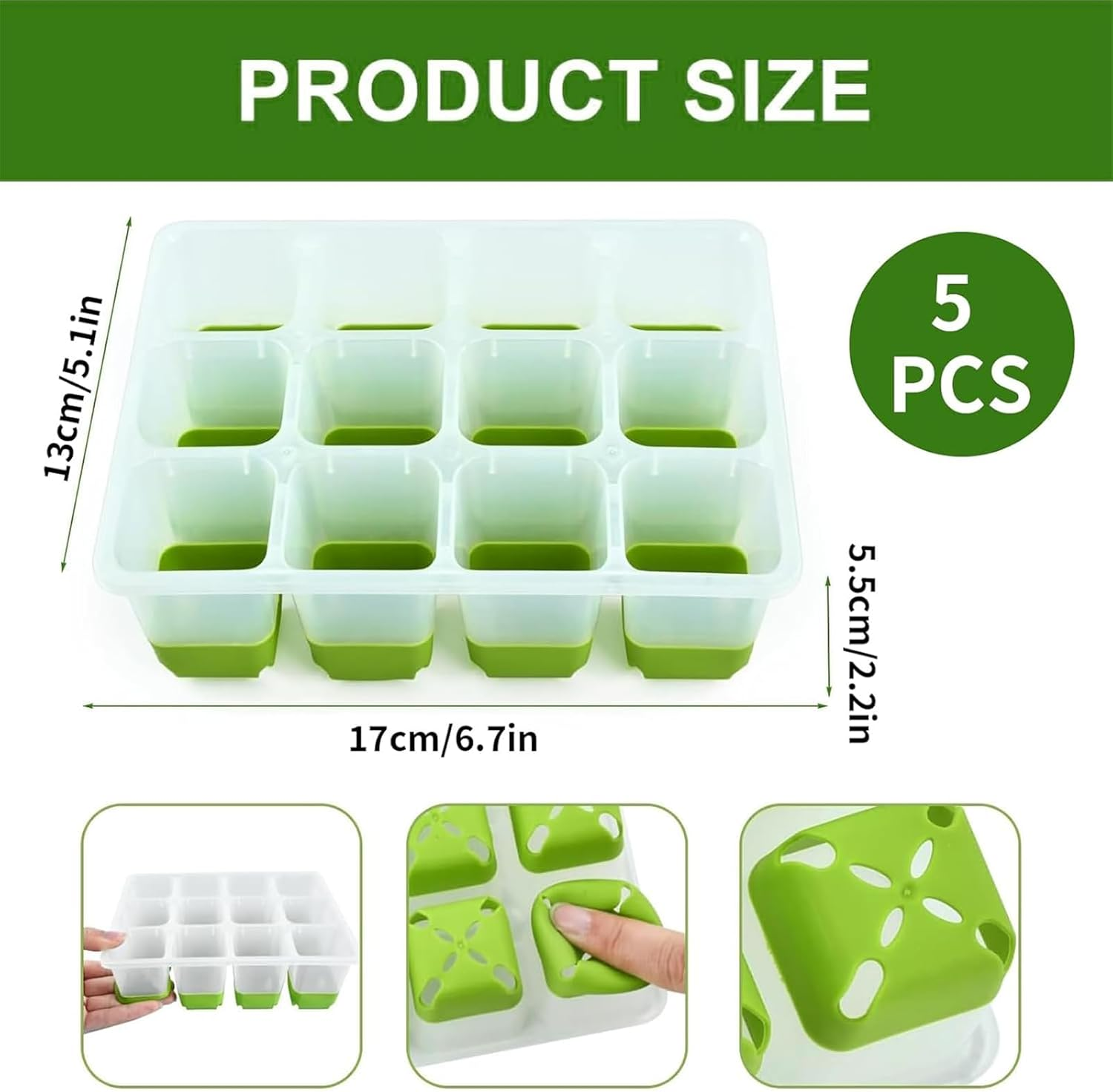 Yeanifeana Reusable Silicone Seedling Starter Tray, 12 Flexible Pop-Out Cells for Indoor Gardening, Greenhouse Planting, Durable Seed Pots & Growing Containers for Plants (5 Silicone Trays) image number 5