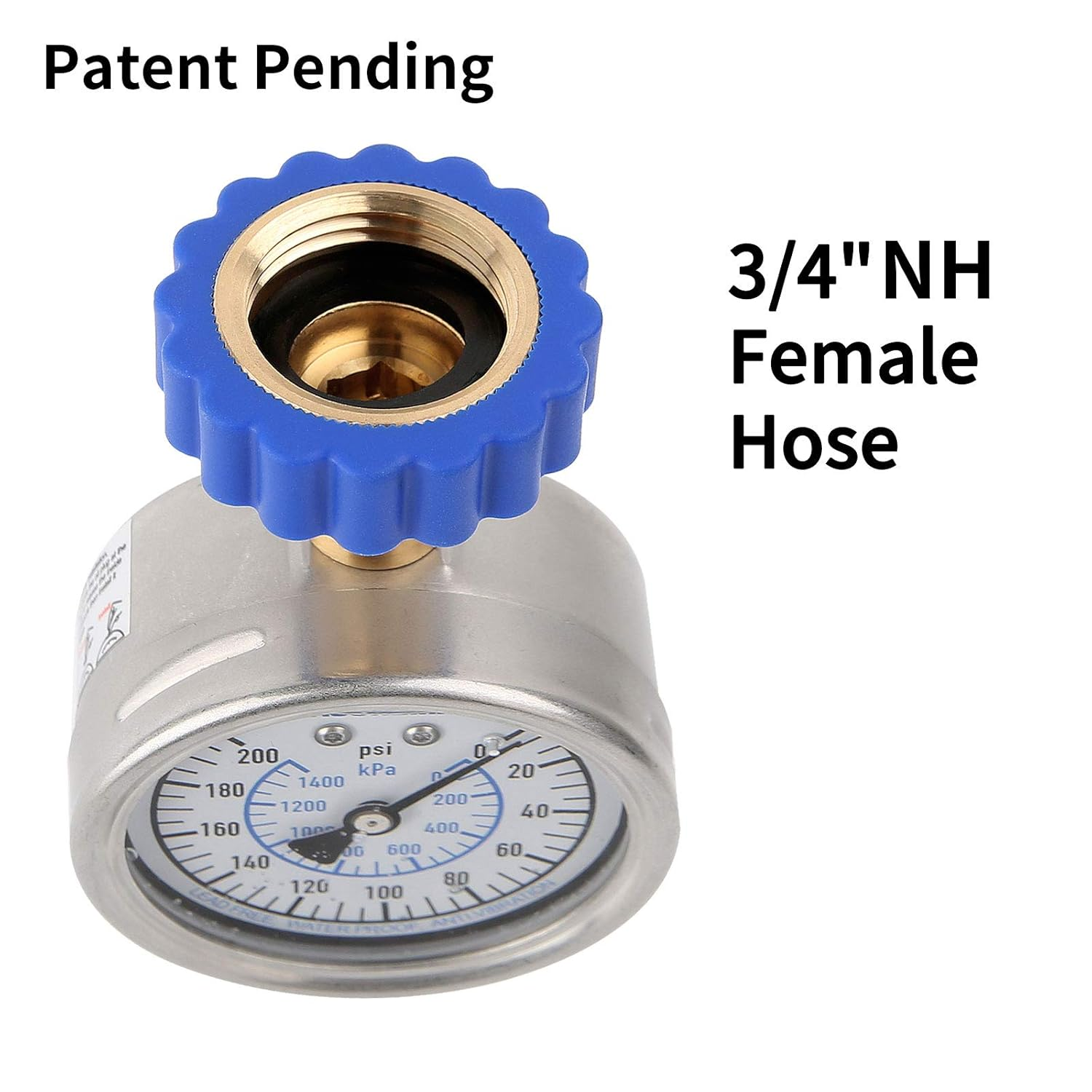 MEASUREMAN 2-1/2" Lead-Free Water Proof anti Vibration Pressure Test Gauge, Garden Hose Pressure Gauge, 3/4" Female Hose Thread, 0-200 Psi/Kpa image number 1