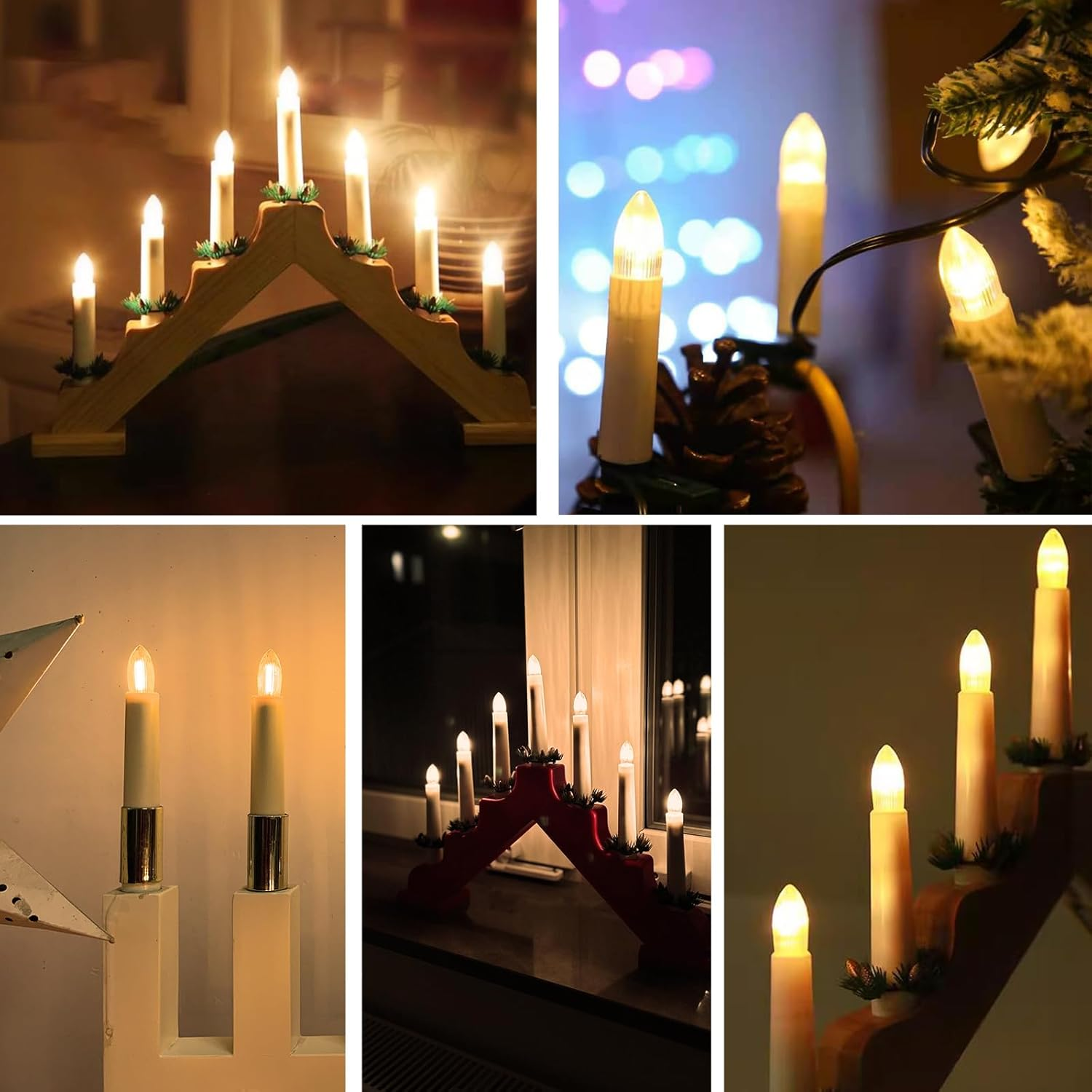 MZYOYO E10 LED Light Bulb, E10 LED Candles for Candle Arch, Candle Arch LED Candles 2100 K Warm White, E10 LED Tapered Candles LED Bulbs for Candle Arch, 0.2 W, 3 LM, AC14V-55V, Clear, Pack of 7