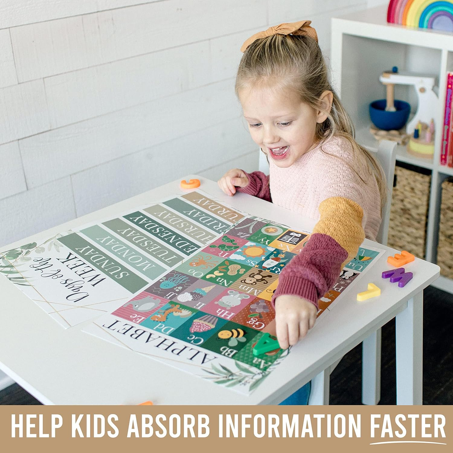 Hadley Designs 16 Greenery Educational Wall Art Posters - Preschool Learning, Alphabet, Numbers, Shapes, Geography, Science for Classroom, Homeschool image number 1