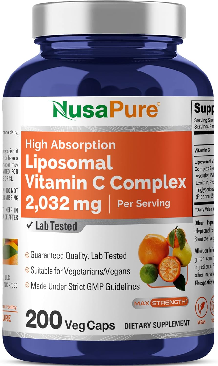 Liposomal Vitamin C 2032Mg - 200 Veggie Capsules with Bioperine - High Absorption Ascorbic Acid - Supports Healthy Immune Function and Normal Antioxidant Activity.* High Dose Fat Soluble Supplement image number 2