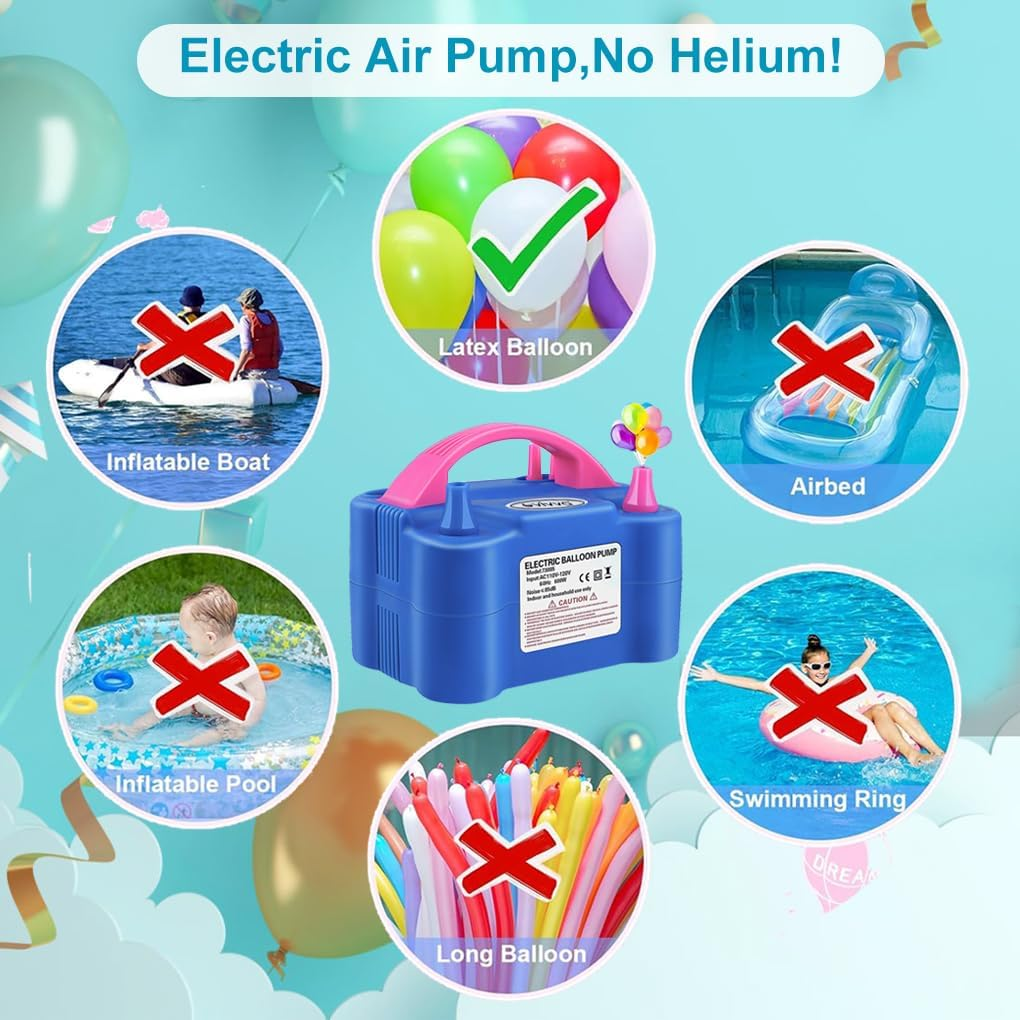 Vivva Balloon Pump Electric,600W Balloon Blower Inflator Dual Nozzle Air Pump with 2 Balloon Tying Tools,Balloons Inflator for Party Decoration (Blue) image number 1