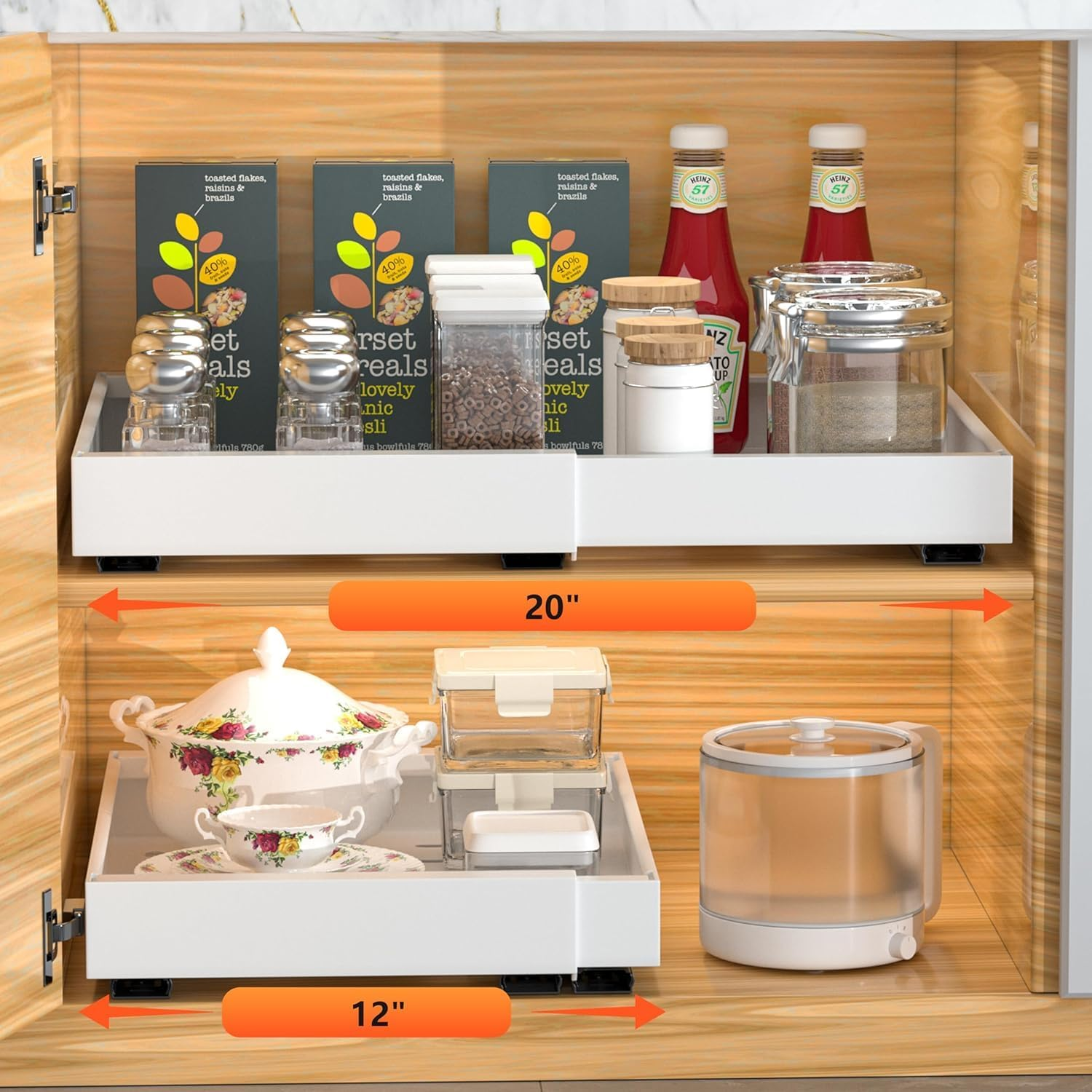 2 Pack Pull Out Cabinet Organizer Expandable, Adhesive with Nano Film, Pull Out Drawers for Cabinets in Kitchen, Pantry or Bathroom(White,17''Deep) image number 1