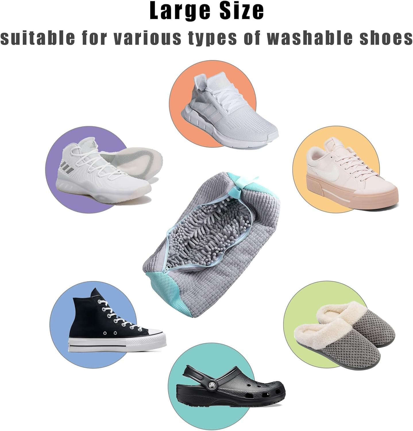 2 Packs Shoe Washing Machine Bag, Large Size Mesh Laundry Bag for Shoe, Recommended Uses for All Size Washable Sneakers,Running,Basketball,Canvas Shoes, 15.35 X 7.48 Inches, Grey image number 4