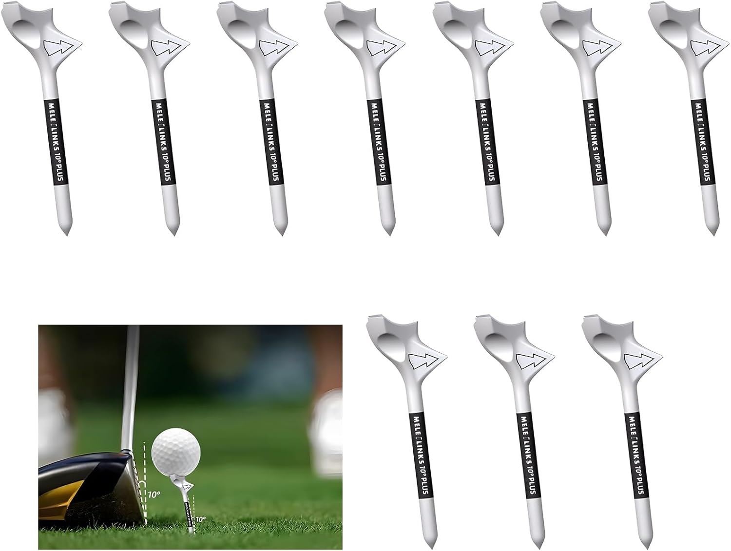 Viiotu 10 Pcs Premium Golf Tees - Durable Plastic Golf Tees Enhance Golf Shot Distance & Precision - 10&deg;Tee Golf Equipment Accessories image number 3