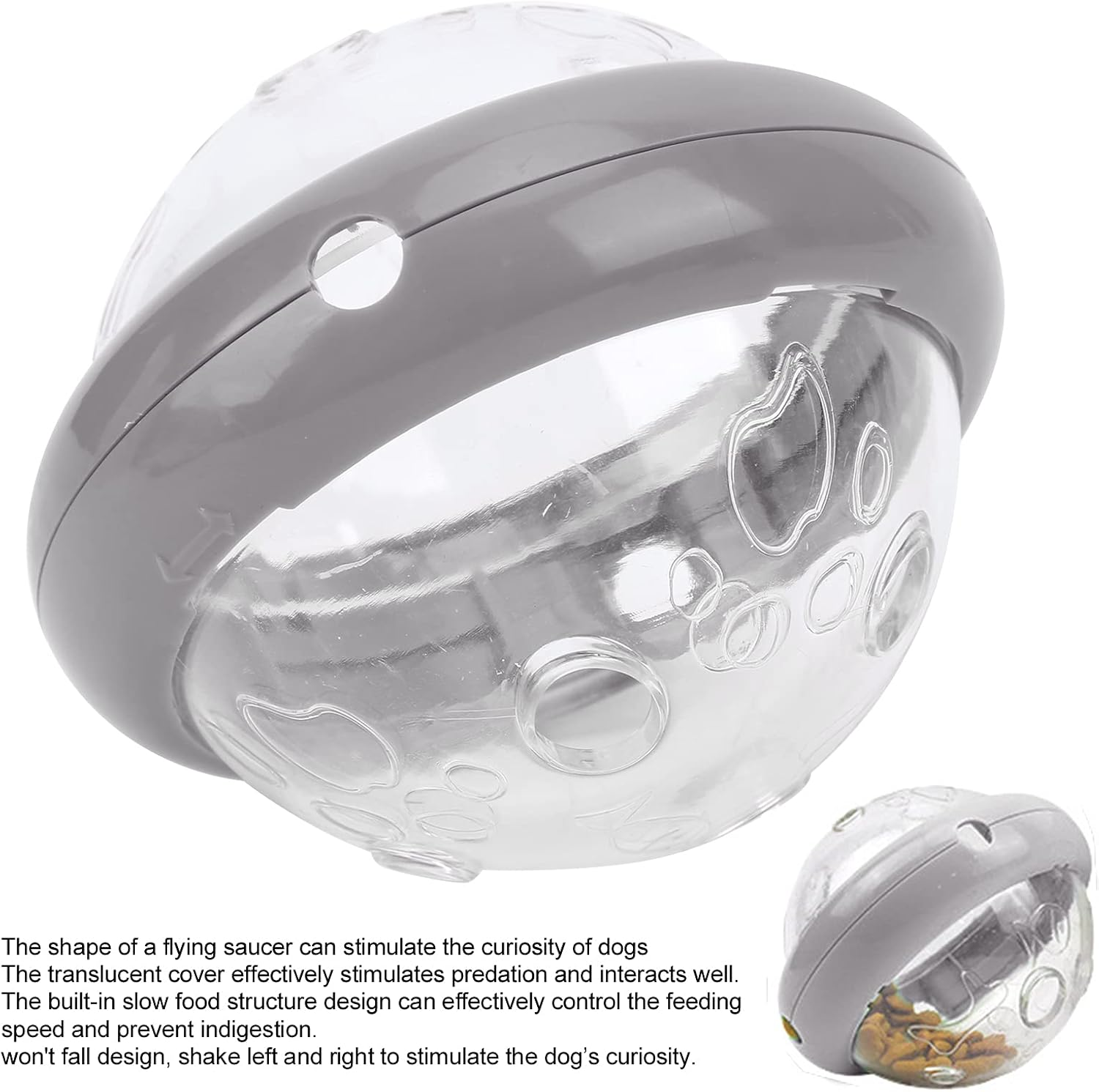 Dog Feeder Toy, Durable Flying Saucer Shaped Design Slow Eating Interactive Feeding Puzzle Toys, Pet Food Dispensing Puzzle Toy Feeding Dispenser for Dogs Cats (Ufo-Literary Gray)