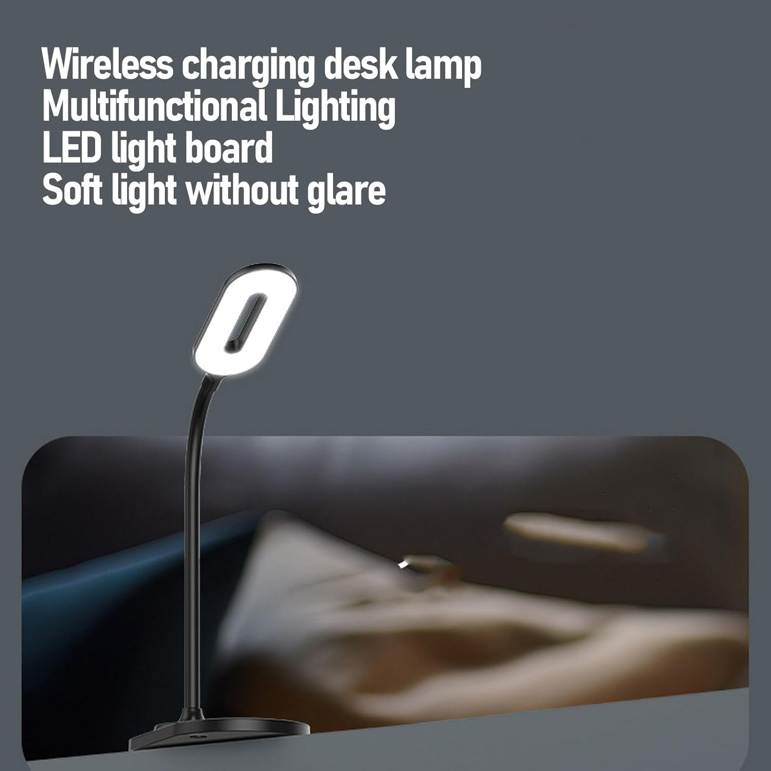 LED Desk Lamp with Wireless Charger for Home Office, Eye Caring 360 Degree Adjustable Reading Lamp with Wireless Charger, Stepless Dimmable Reading (Black) image number 4
