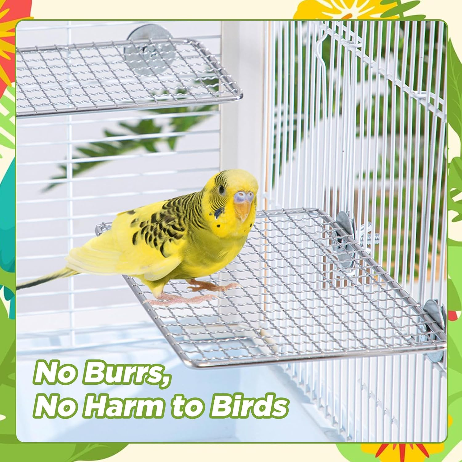 SUSOO 2 Pcs Stainless Stee Bird Perches Platform for Bird Cage Accessories,Birds-Safe Bite Resistant Shelves and Easy Clean Bird Shelf Stand for Parrots, Conures, Cockatiel, Budgie and Love Birds image number 1