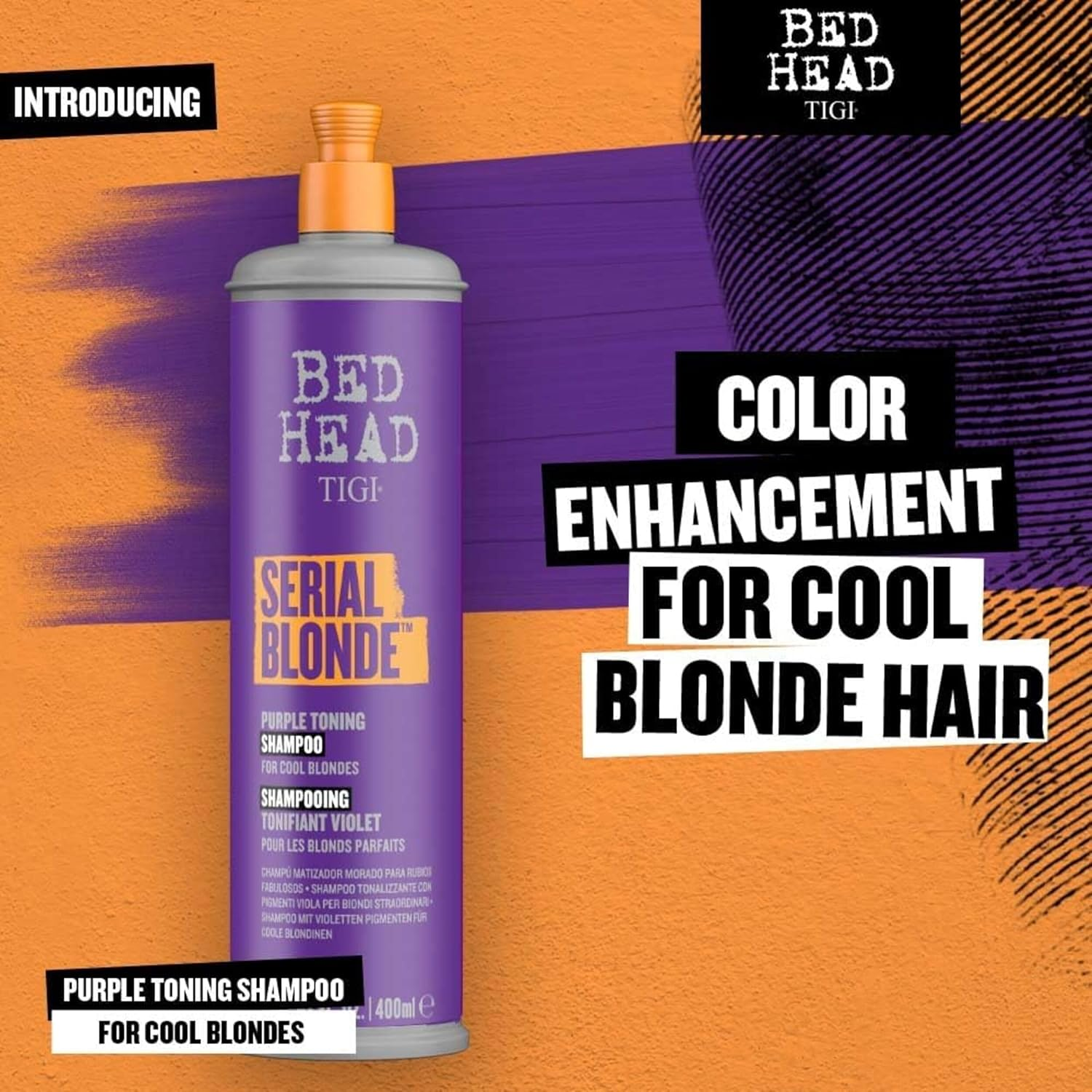 TIGI Bed Head Serial Blonde Purple Toning Shampoo 400 Ml - Orange Scent, Sulfate Free, Liquid, Chemically Treated Hair